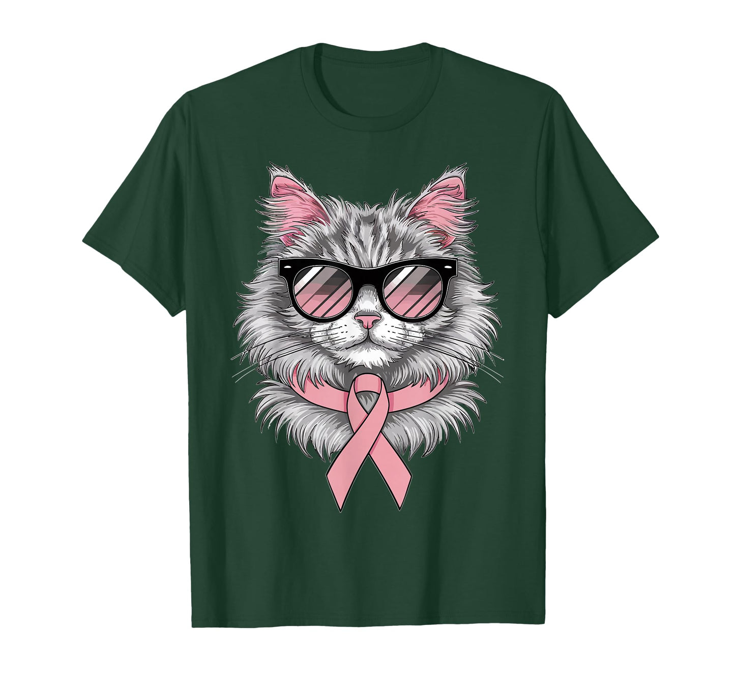 Cat Breast Cancer Awareness Cool Pink Ribbon Support T-Shirt
