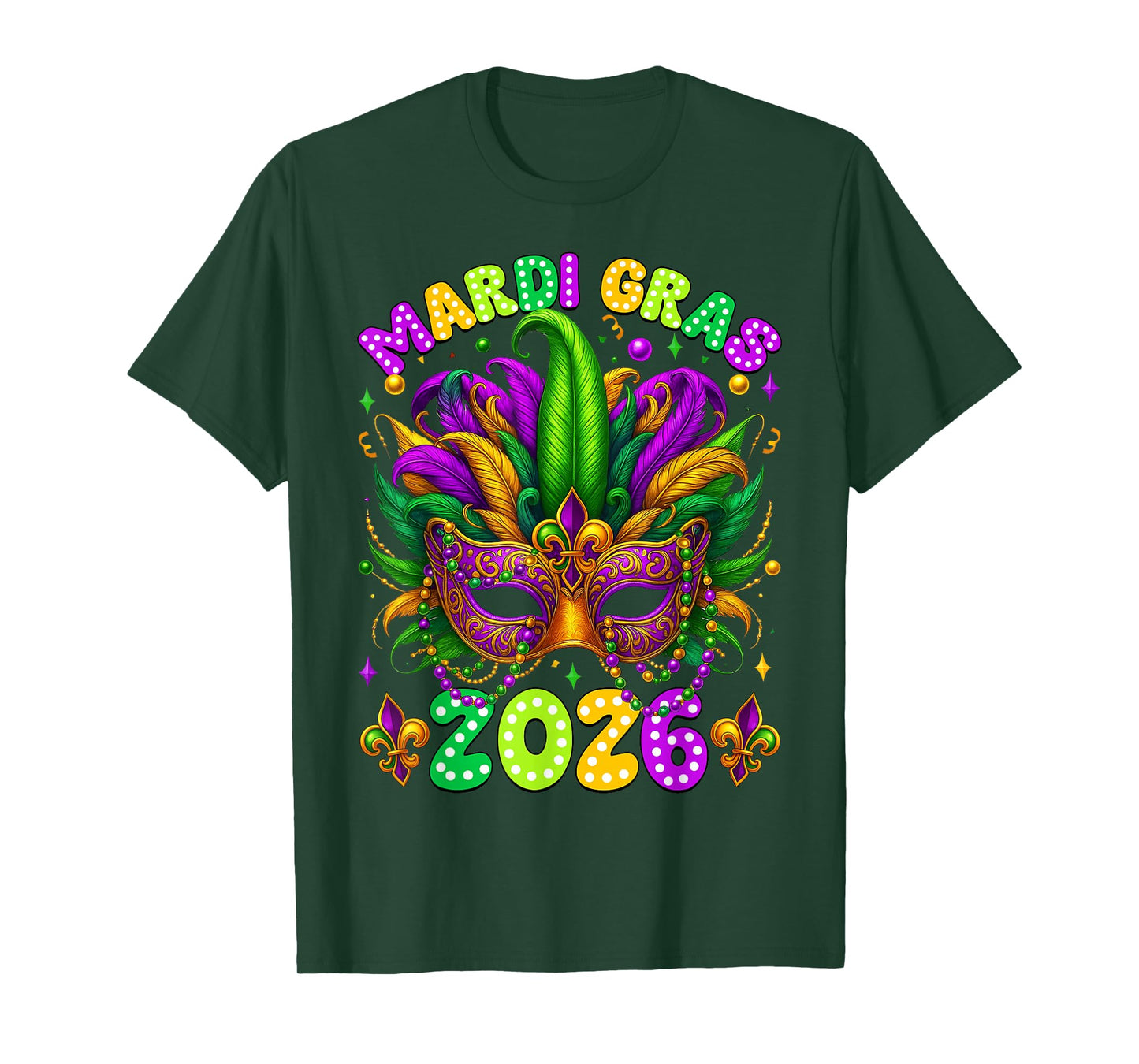 Mardi Gras Carnival New Orleans 2026 Jester Mask Beads Women T-Shirt