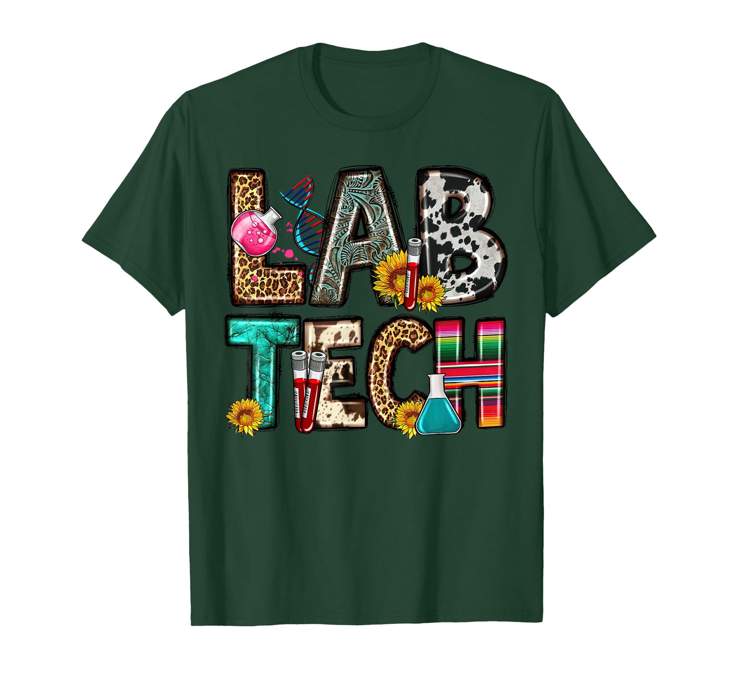 Retro Lab Tech Leopard Floral Medical Laboratory Science T-Shirt