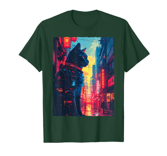 Cyborg Cat Japanese Streetwear Sci-Fi Mecha T-Shirt