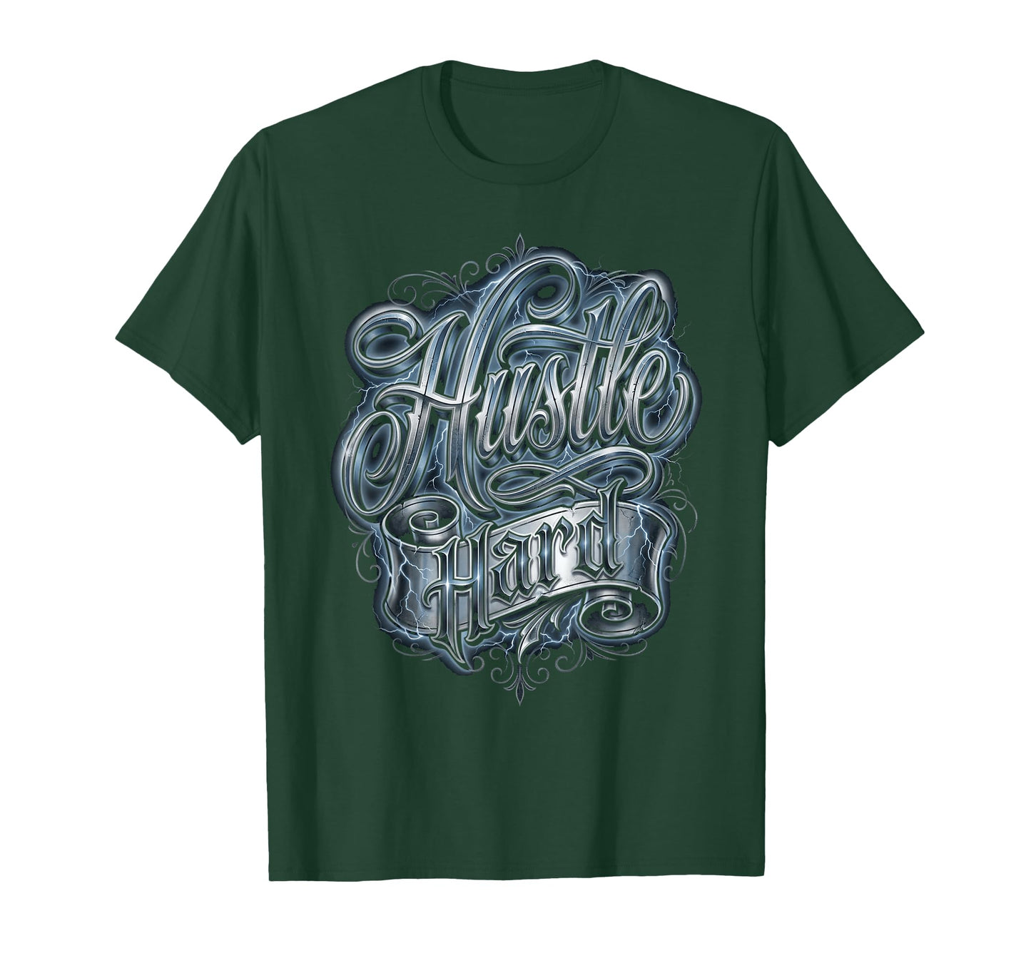 Hustle Hard Chicano Style Tattoo Script Urban Motivation T-Shirt