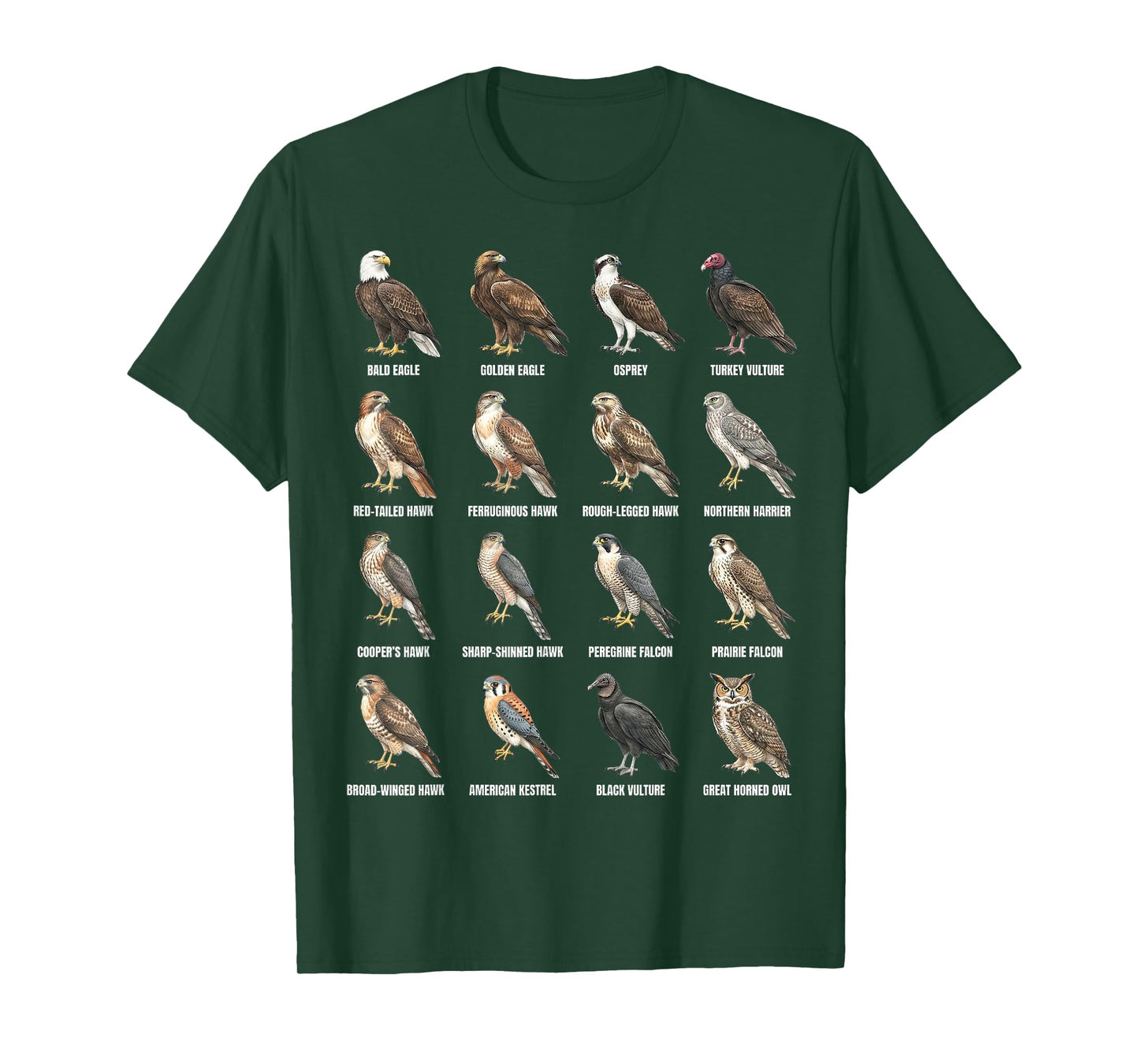 Raptors of North America Birds of Prey Species Chart T-Shirt