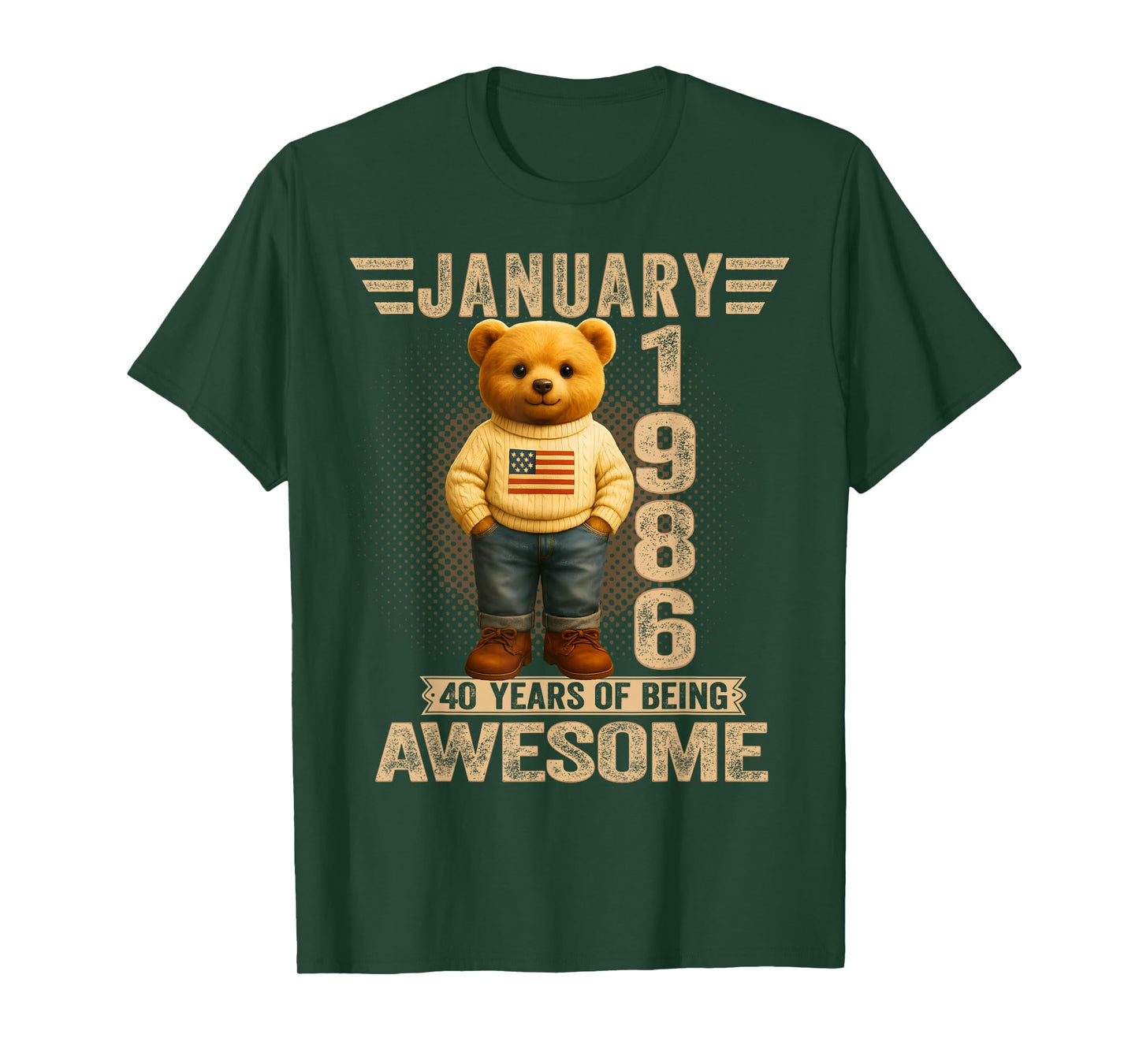 40 Year Old January 1986 Teddy Bear 40th Birthday Men Women T-Shirt