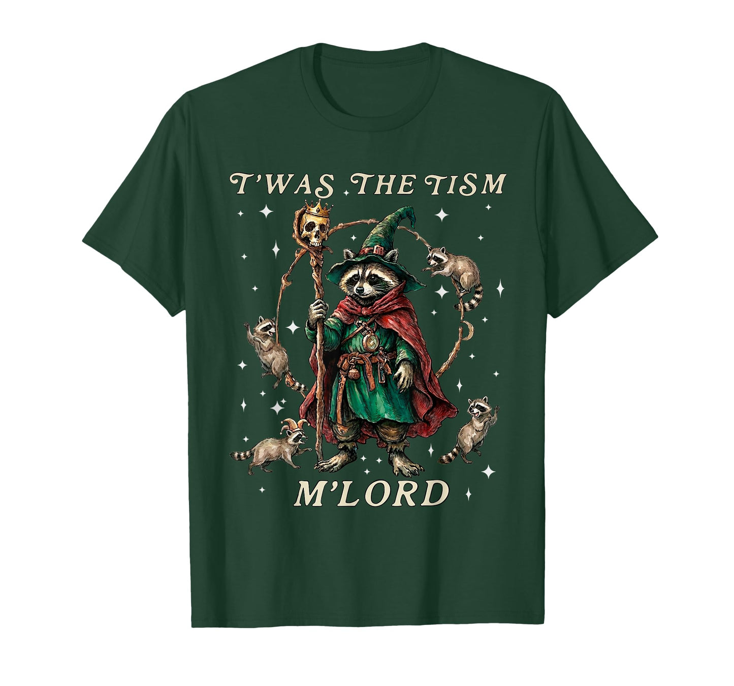 T'was The Tism M'Lord Funny Wizard Racoon Witch Autism T-Shirt