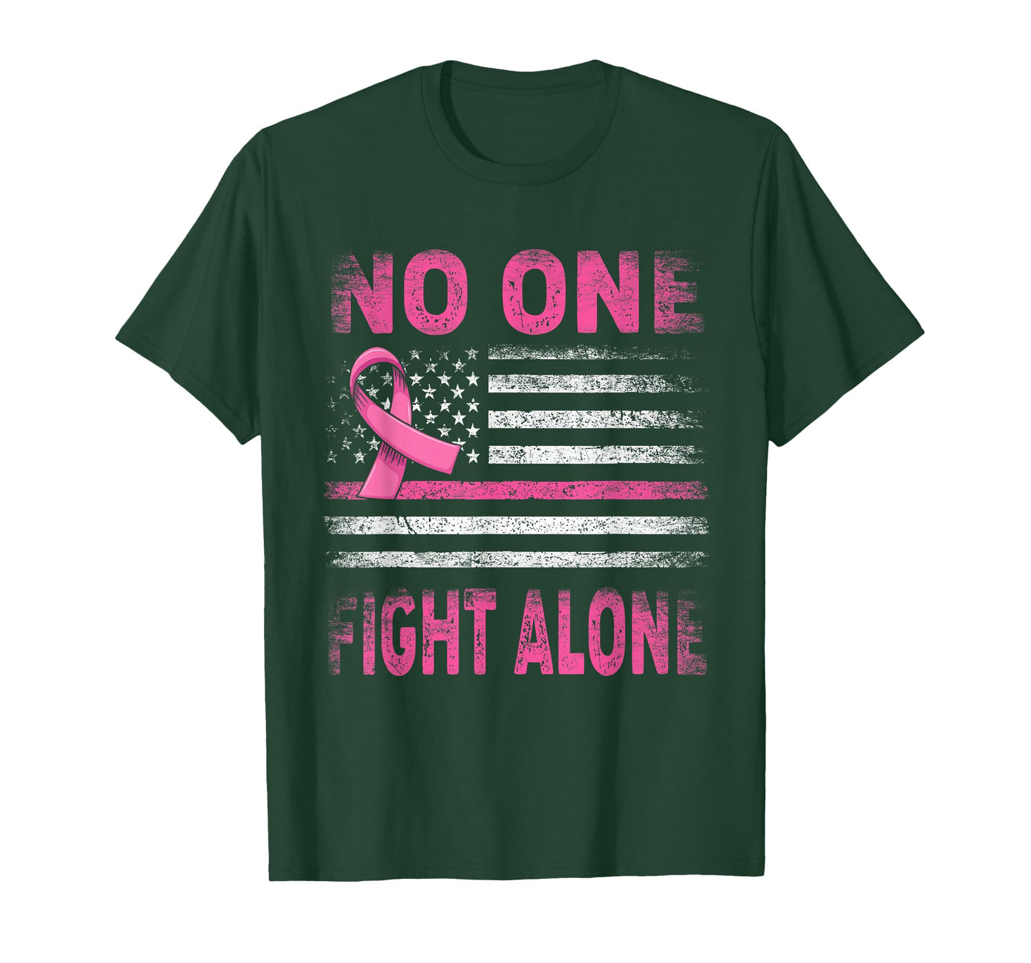 No One Fights Breast Cancer Alone American Flag Pink Ribbon T-Shirt