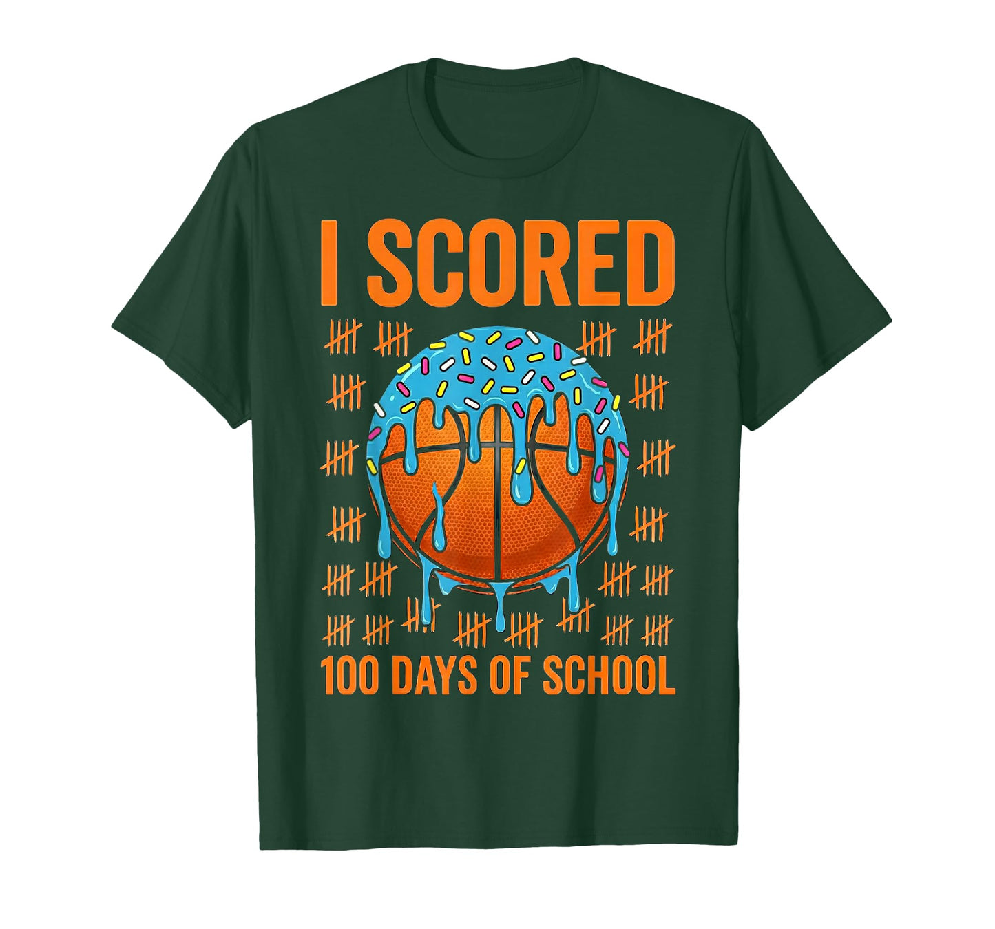100 Days of School Basketball Ice Cram Drip 100th T-Shirt