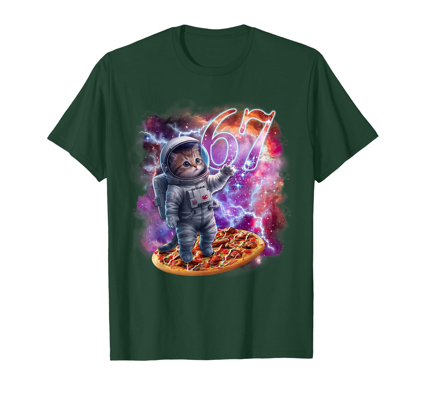 Funny Cat Flying A Pizza Astronaut Kitten Space 67 Meme T-Shirt