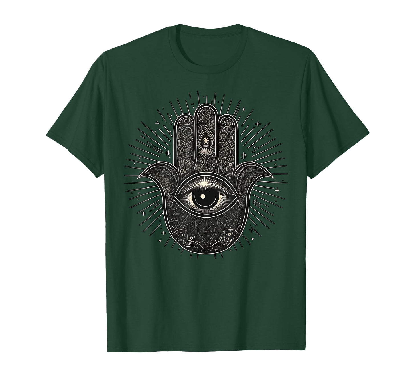 Khamsah or Hand of Fatima on Black and White Hand of Hamsa T-Shirt