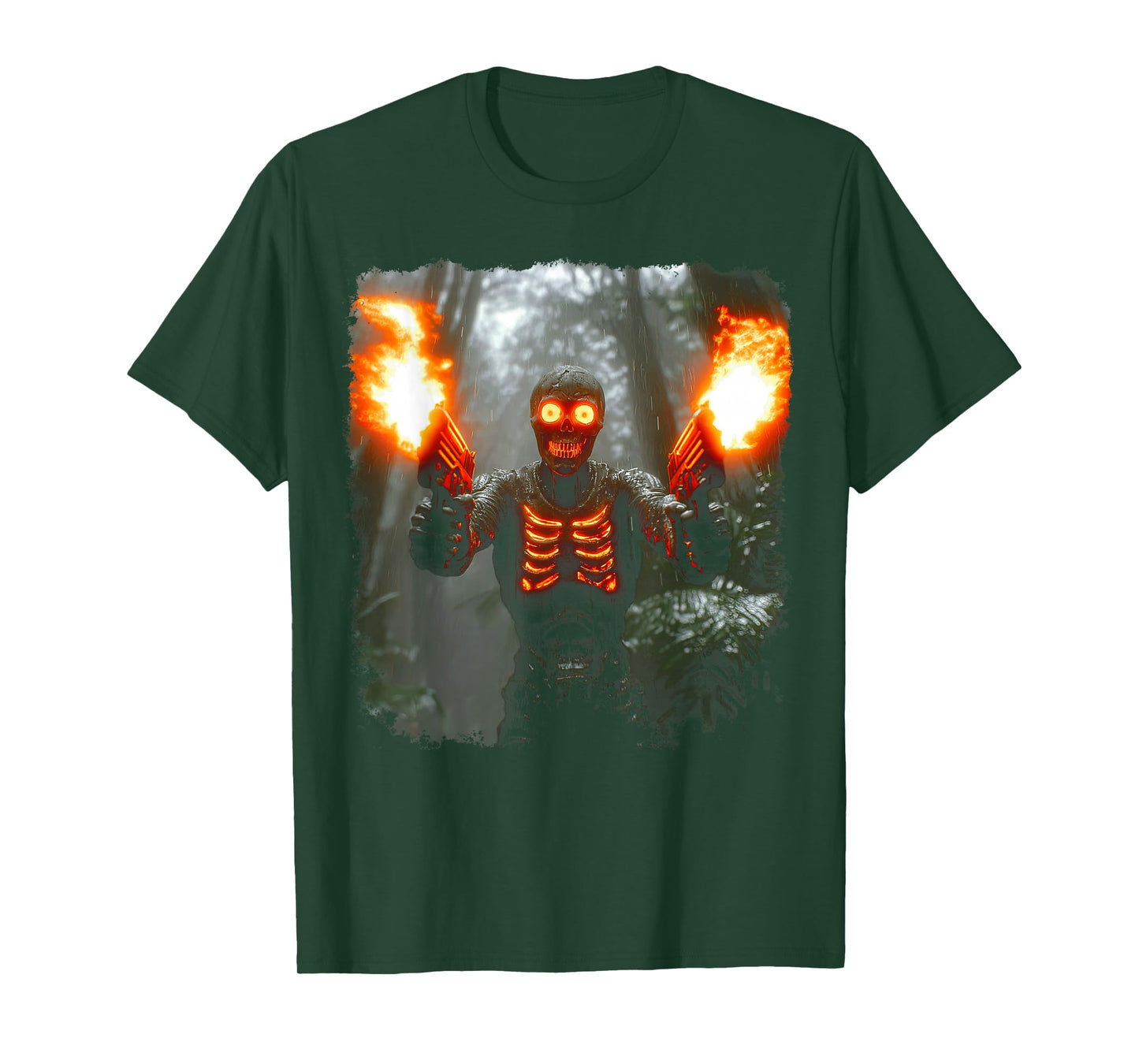 Hard Fire Zombie Skeleton Guns Blazing - Glowing Skull Meme T-Shirt