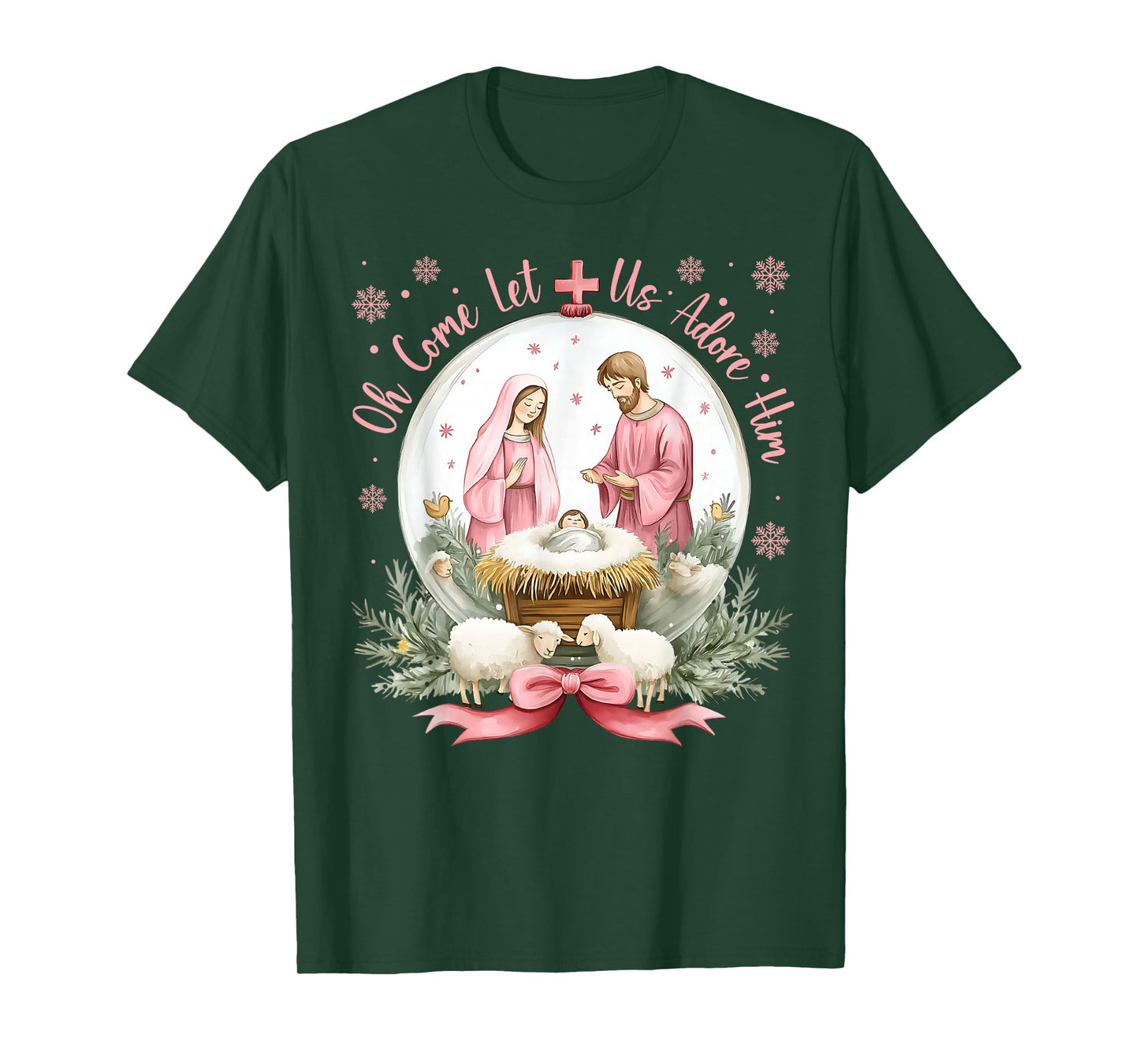 Retro Christmas Oh Come Let Us Adore Him Coquette Jesus T-Shirt