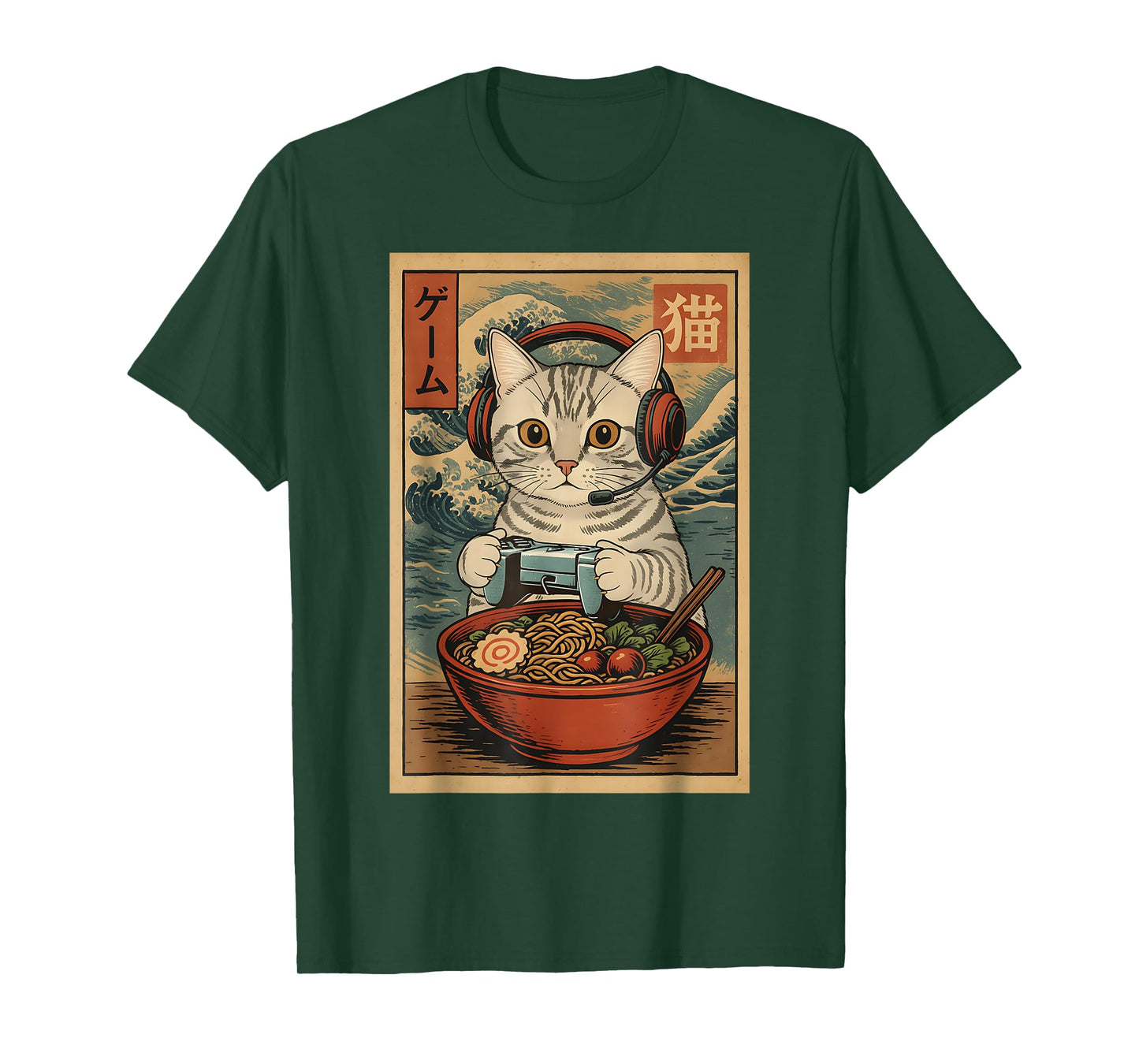 Cute Kawaii Gamer Cat Funny Ramen Retro Japanese Cat Gaming T-Shirt