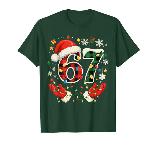 67 Red Green Plaid Lights 6 7 Funny Boys Kids Winter Holiday T-Shirt