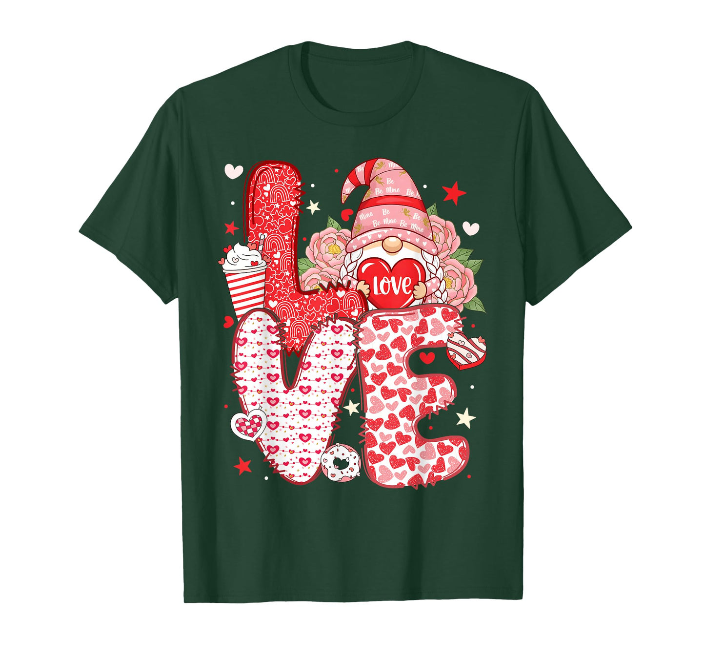 Valentine Funny Gnome Love Red Heart Girl Women Kid T-Shirt