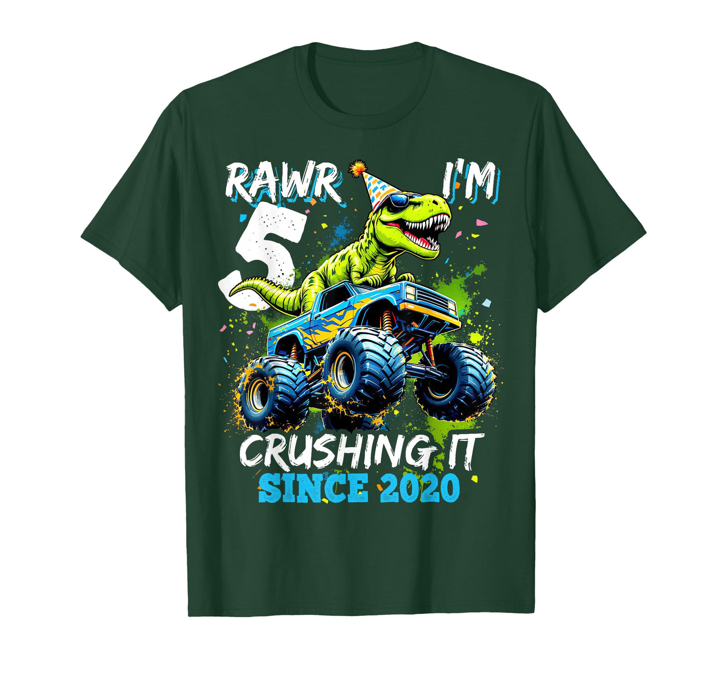 5th Birthday Monster Truck Dinosaur Party Boys Rawr I'm 5 T-Shirt