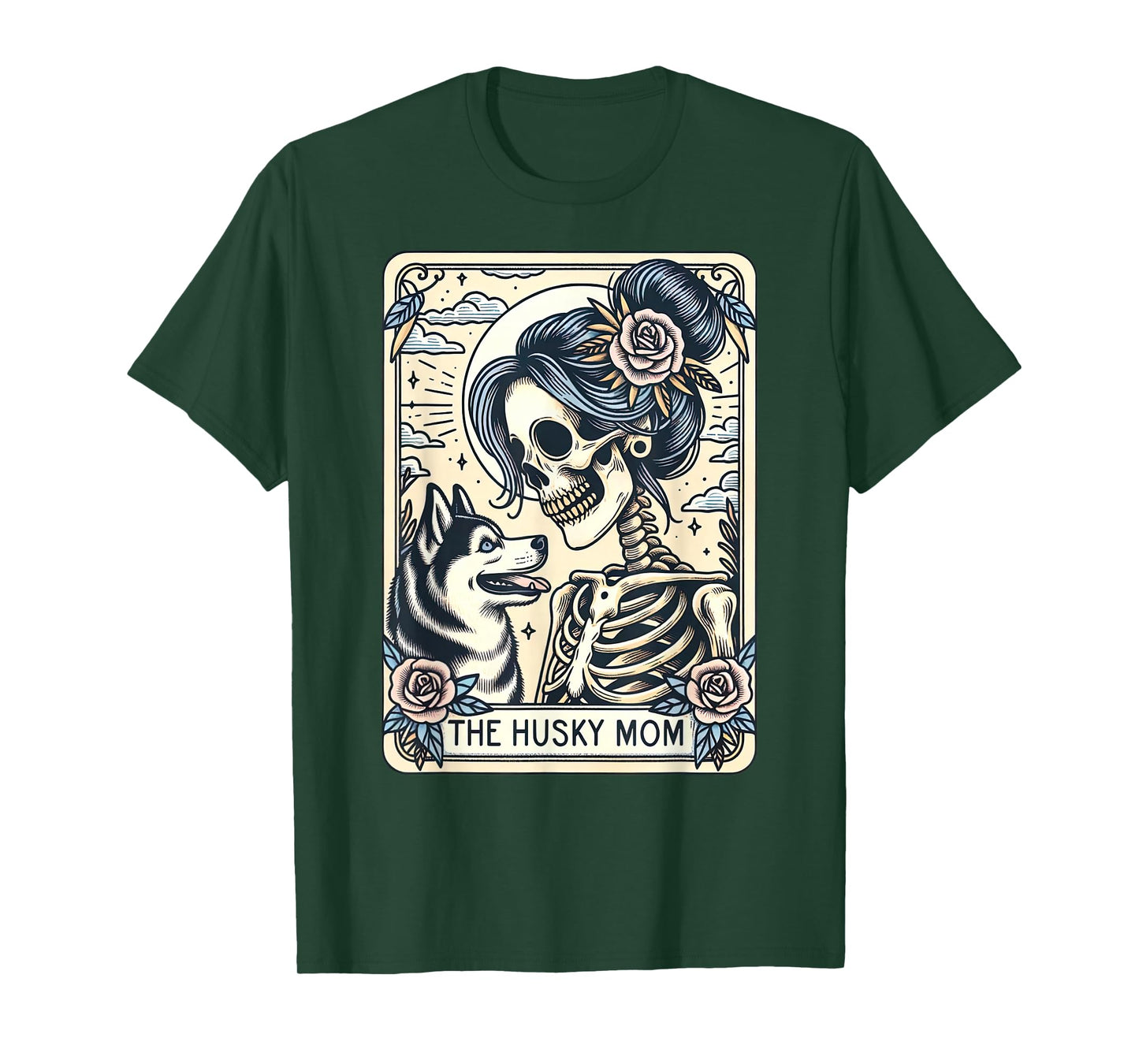 Cute Siberian Husky Mom Tarot Card Skeleton Husky Mama Dog T-Shirt