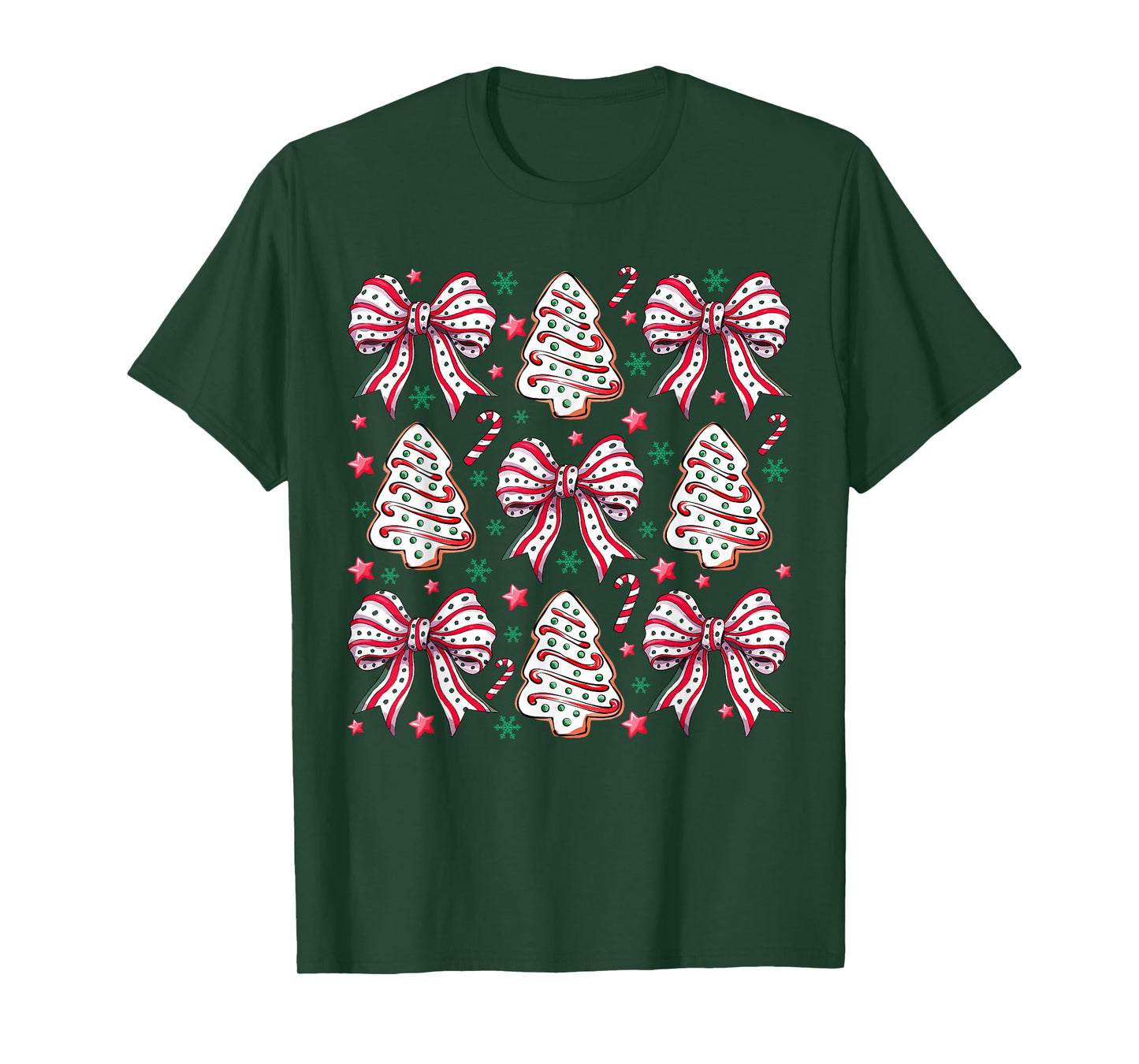 Coquette Bow Tree Cake Candy Cane Merry Christmas Women Kids T-Shirt