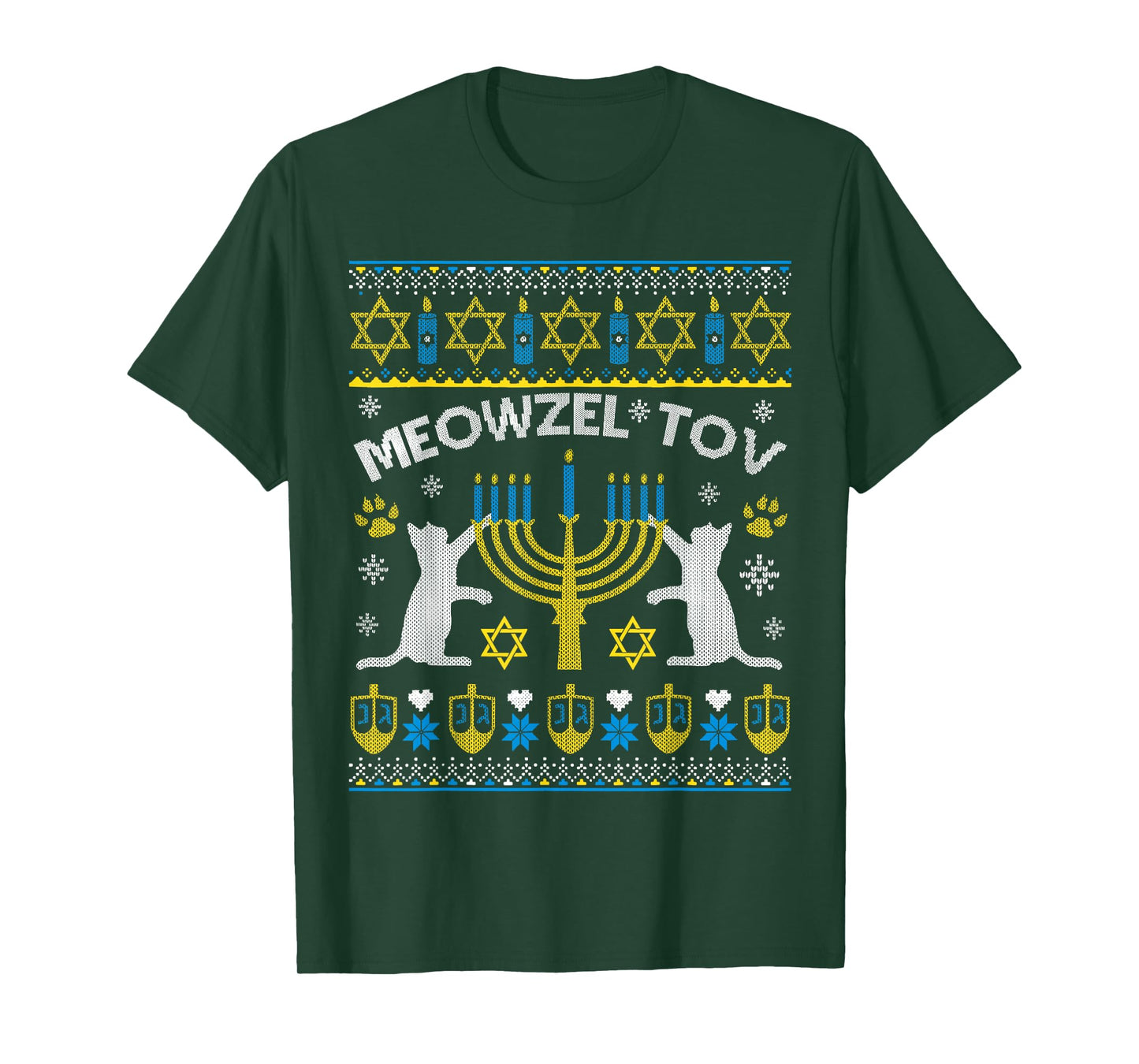Meowzel Tov Ugly Hanukkah Sweater Cat Chanukah Jew Menorah T-Shirt
