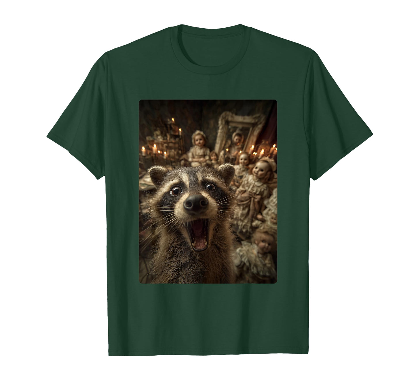 Funny Raccoon Selfie Creepy Dolls Spooky Halloween Animal T-Shirt