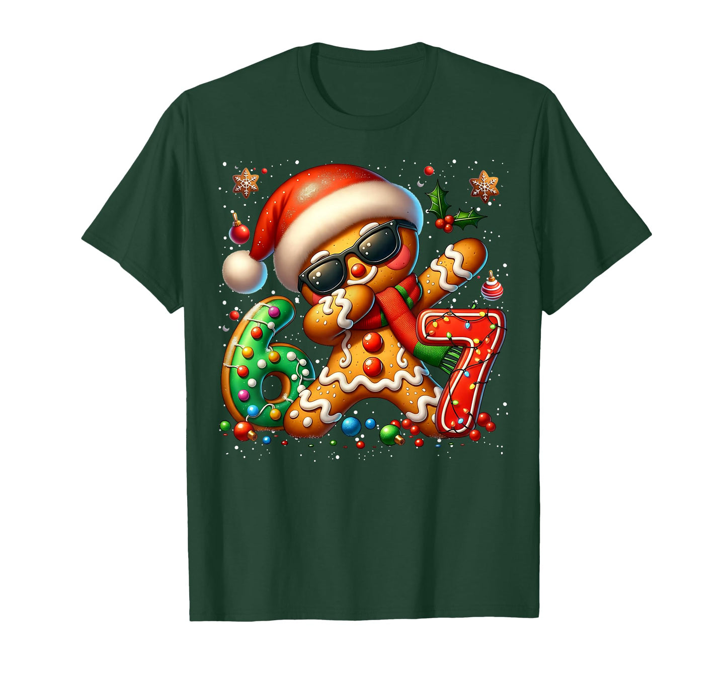 Funny Gingerbread Dabbing Six Seven 67 Meme Christmas Boys T-Shirt