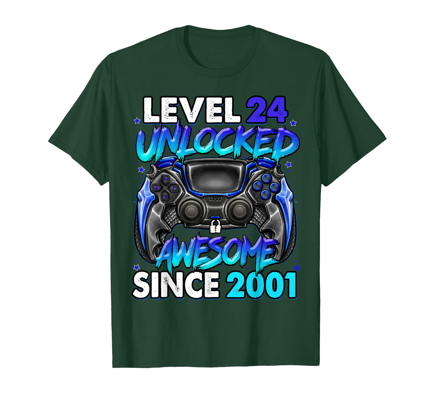 Level 24 Unlocked Awesome Since 2001 24th Birthday Gaming T-Shirt
