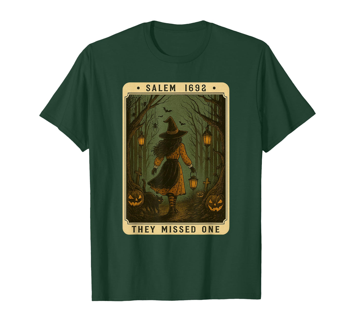 Salem 1692 Halloween Witch They Missed One Tarot Card Women T-Shirt