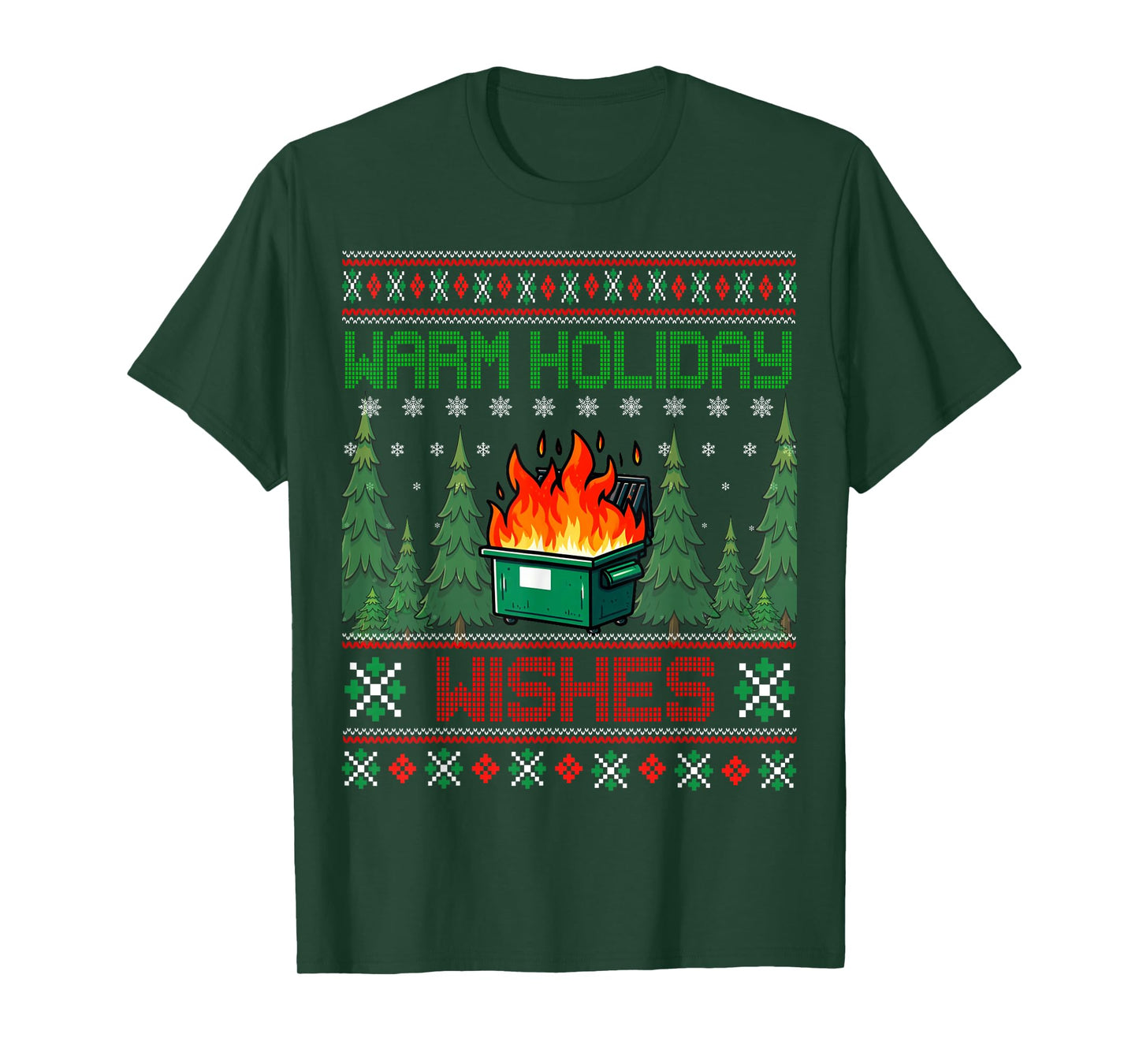 Warm Holiday Wishes Christmas Lights Sweater Dumpster Fire T-Shirt