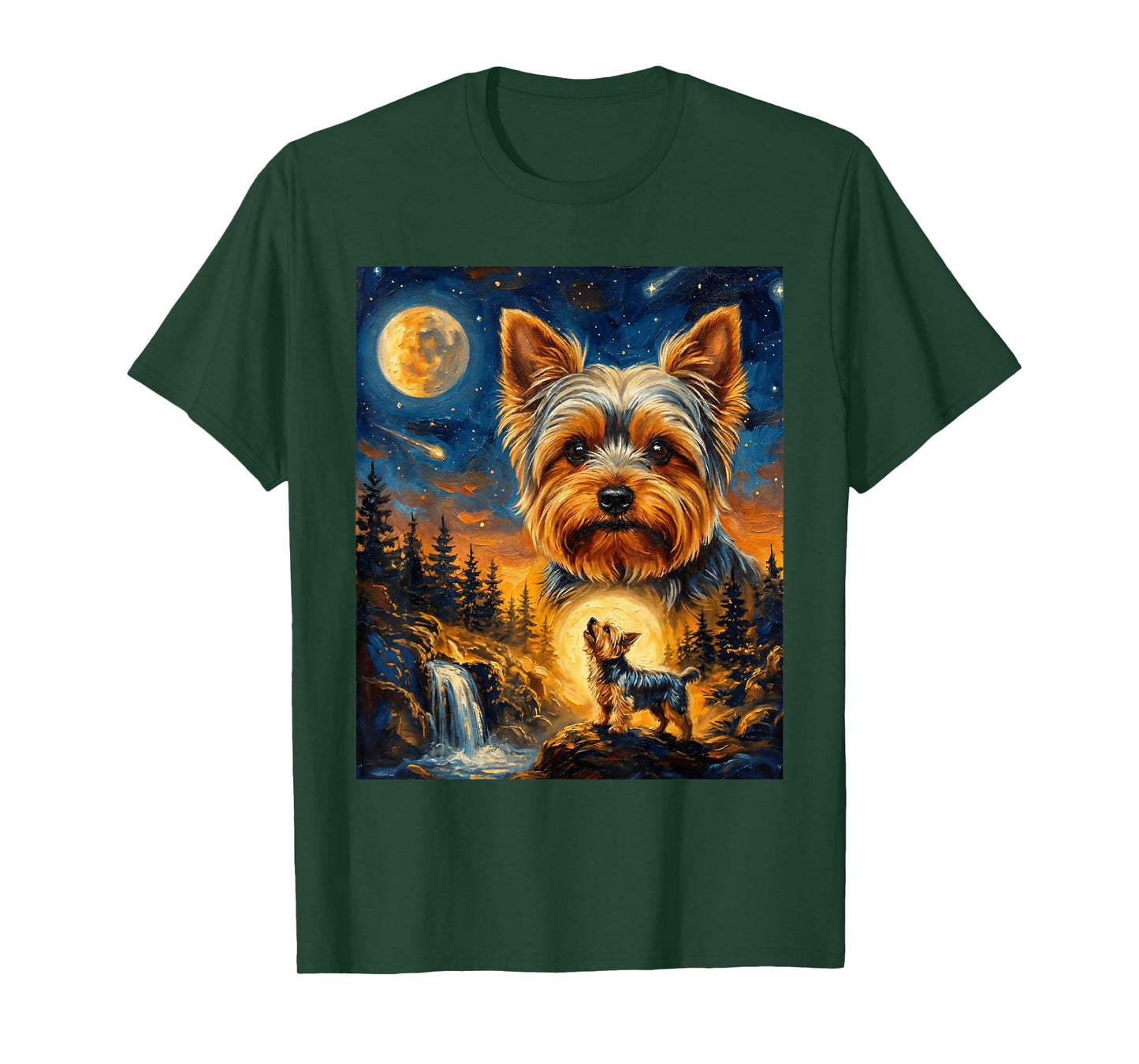 Yorkie Howling to The Moon Vintage Dog T-Shirt