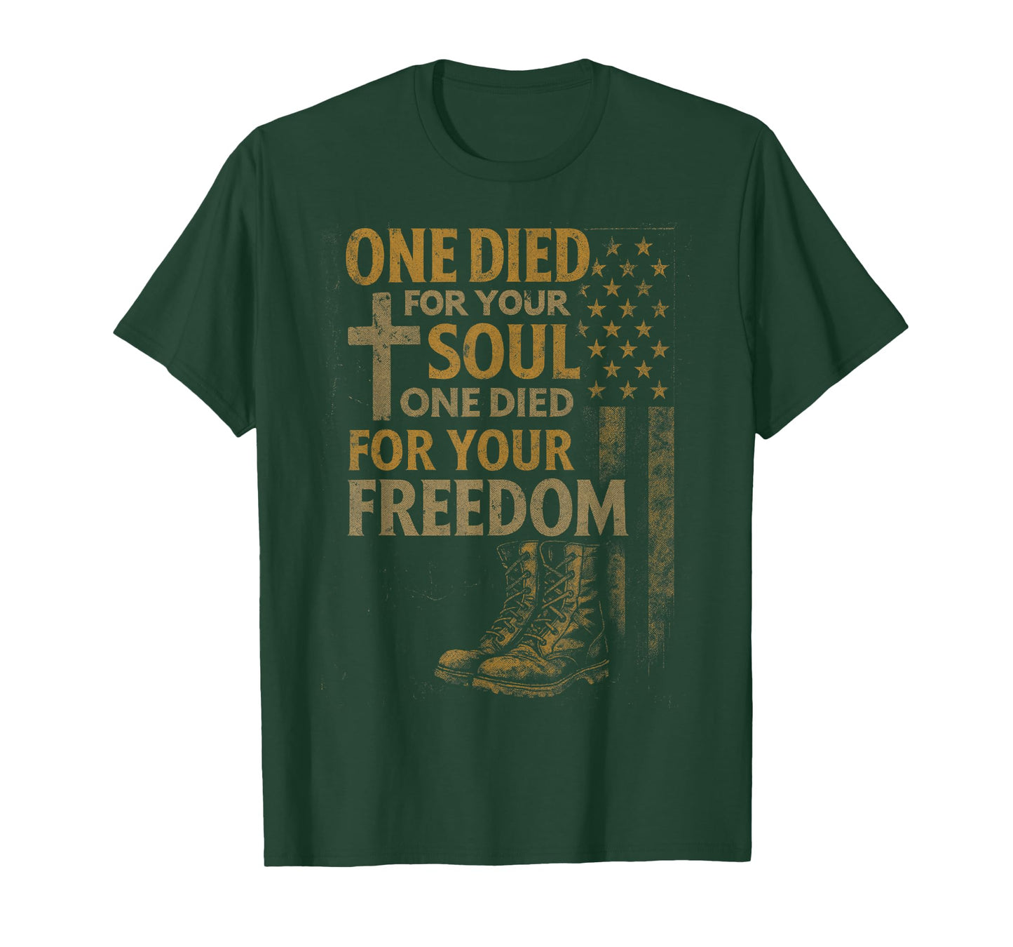 Christian Cross Military Veteran American Flag Faith Freedom T-Shirt