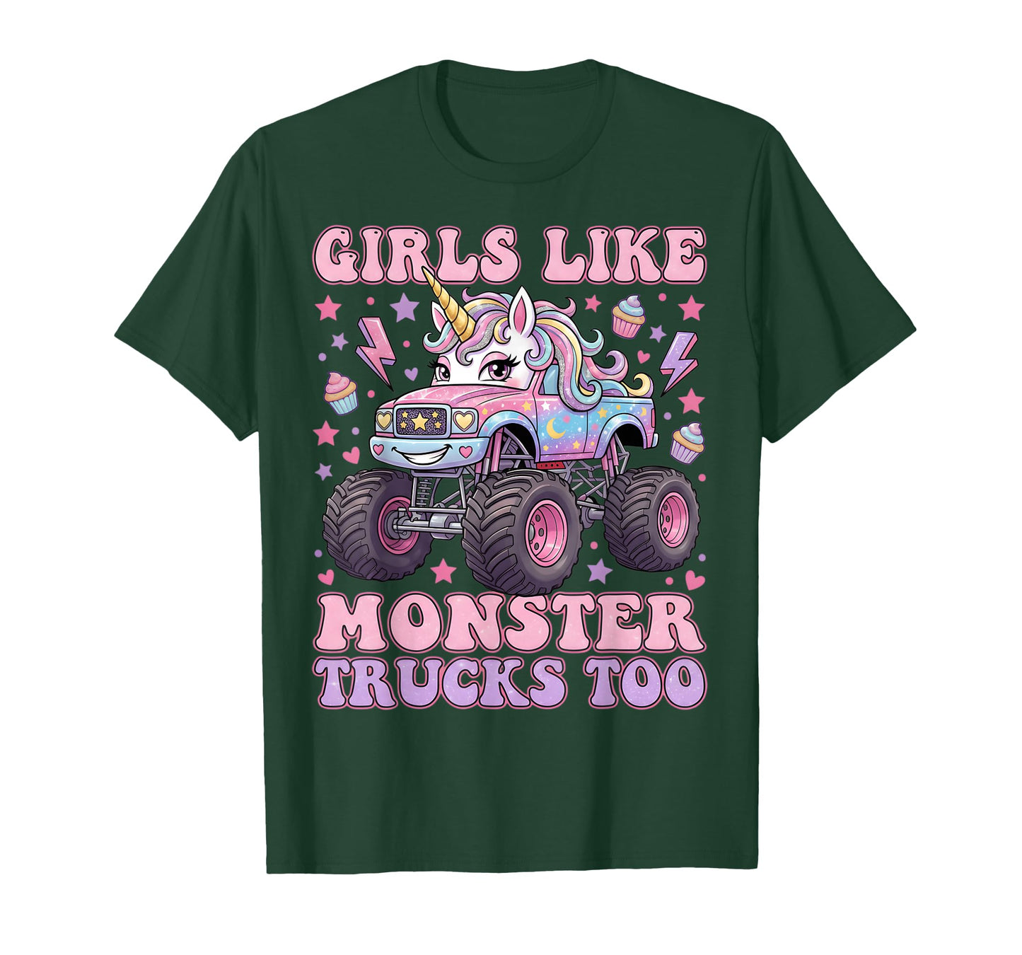 Girls Like Monster Trucks Too Cute Unicorn for Women Girls T-Shirt