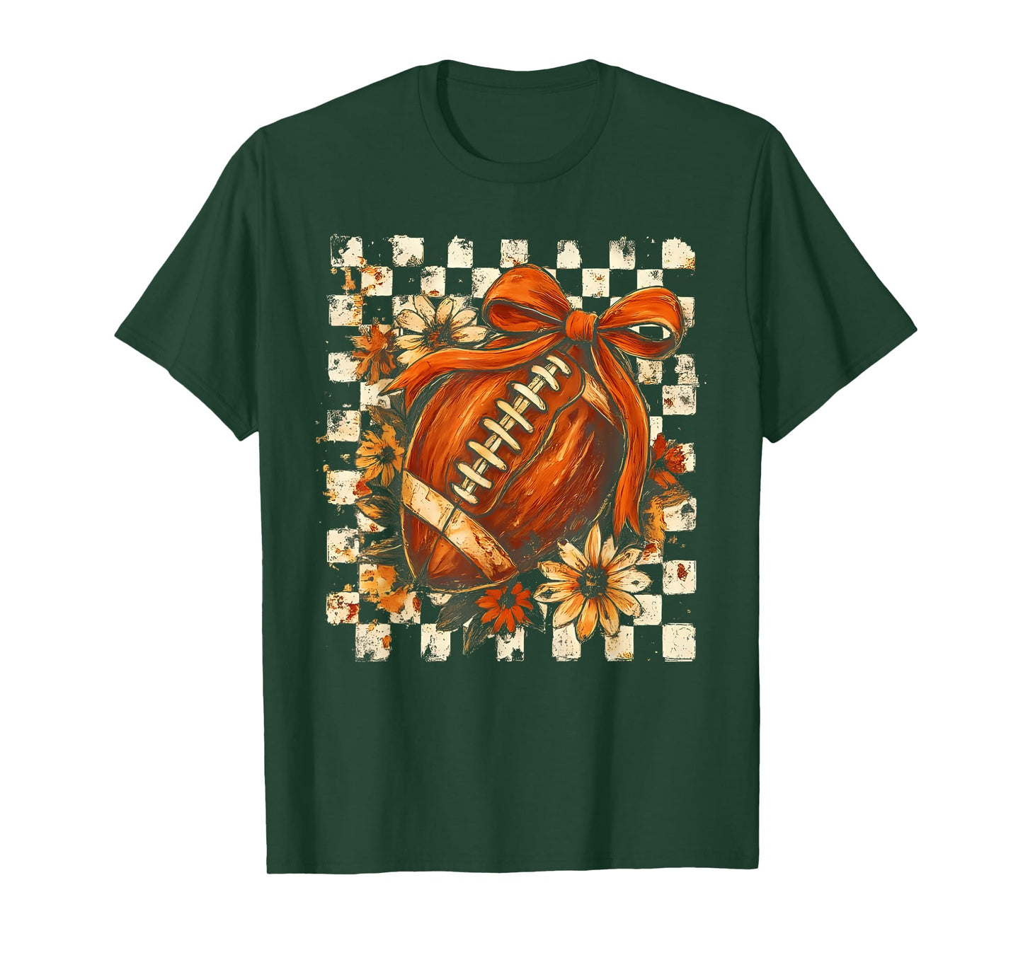 Fall Checkered Floral Football Game Day Fall Vibes Autumn T-Shirt