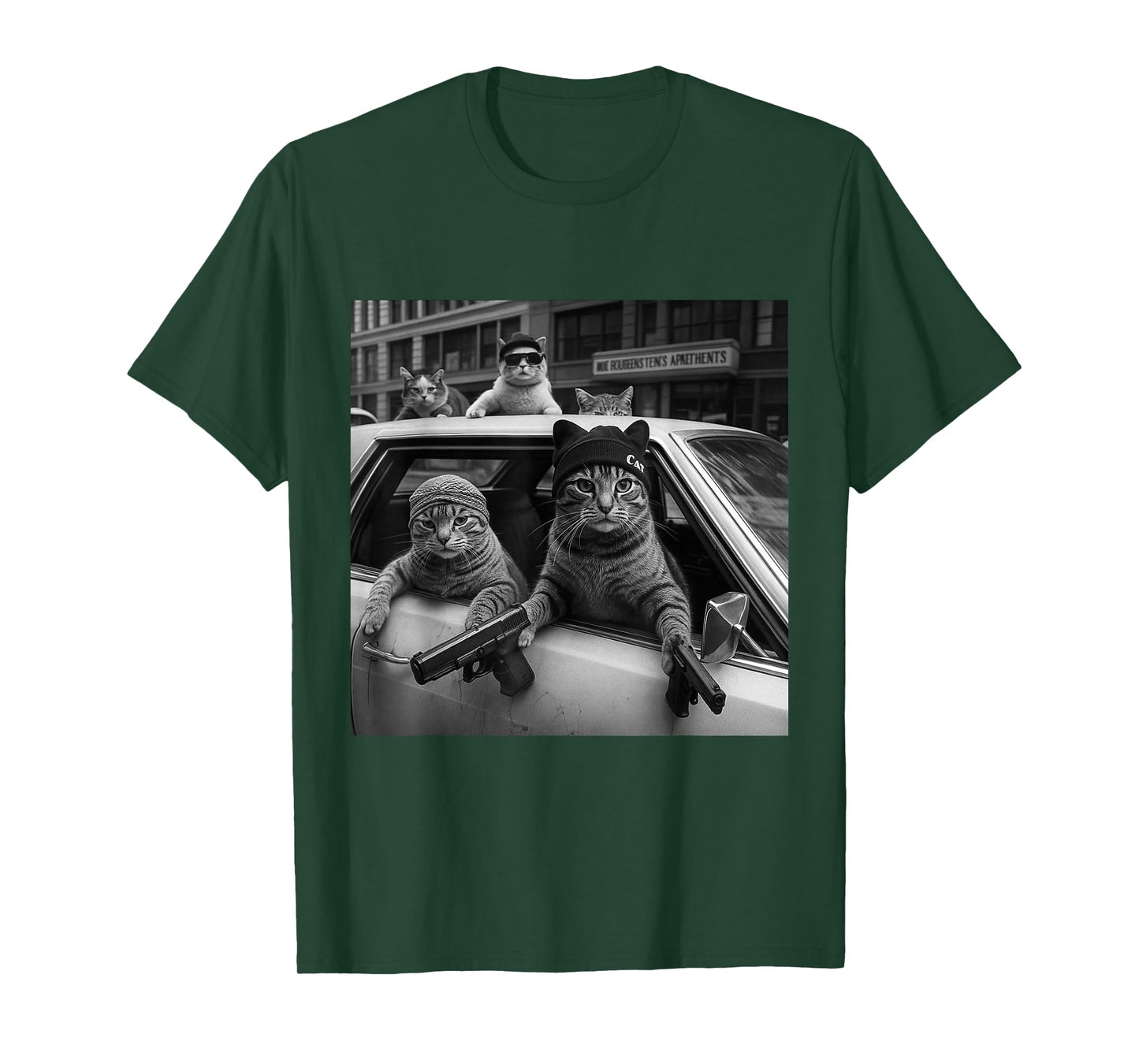 Funny Gangster Cats Men Women Lover Cat Street Graphic Tee T-Shirt