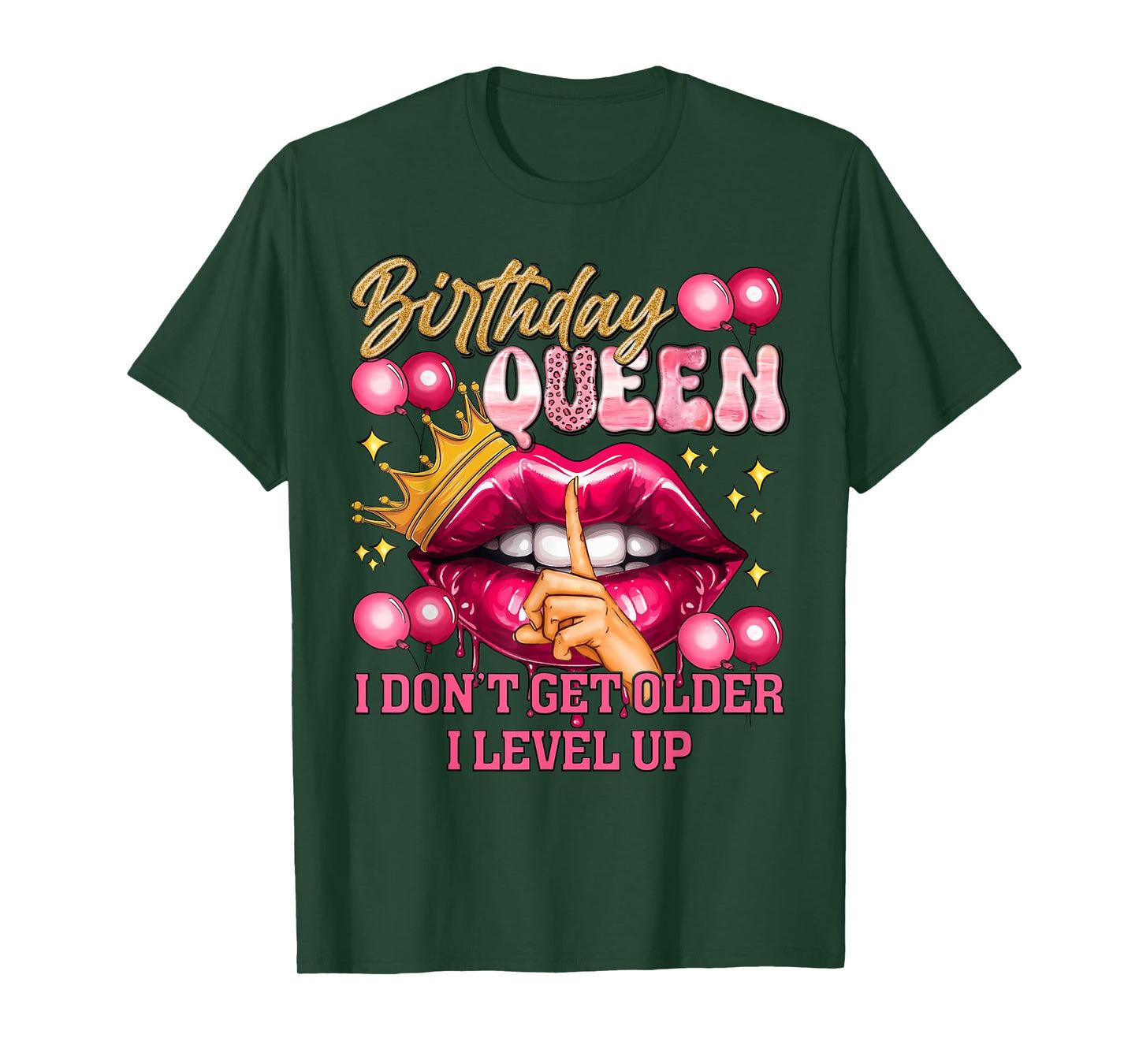Birthday Queen I Level Up Pink Lips Happy Birthday T-Shirt