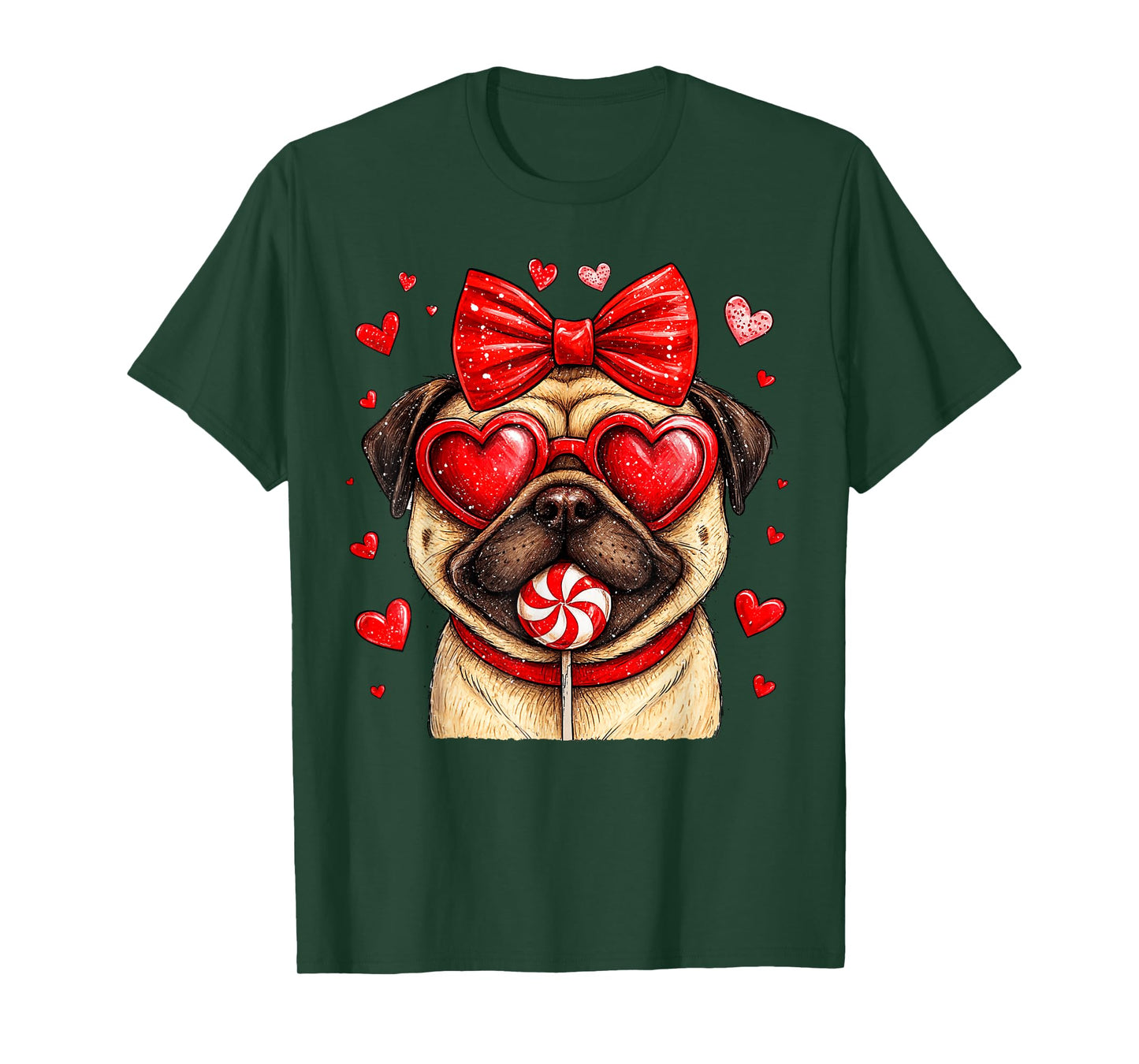 Cute Pug Valentine Heart Candy Valentines Day Girls Kids T-Shirt