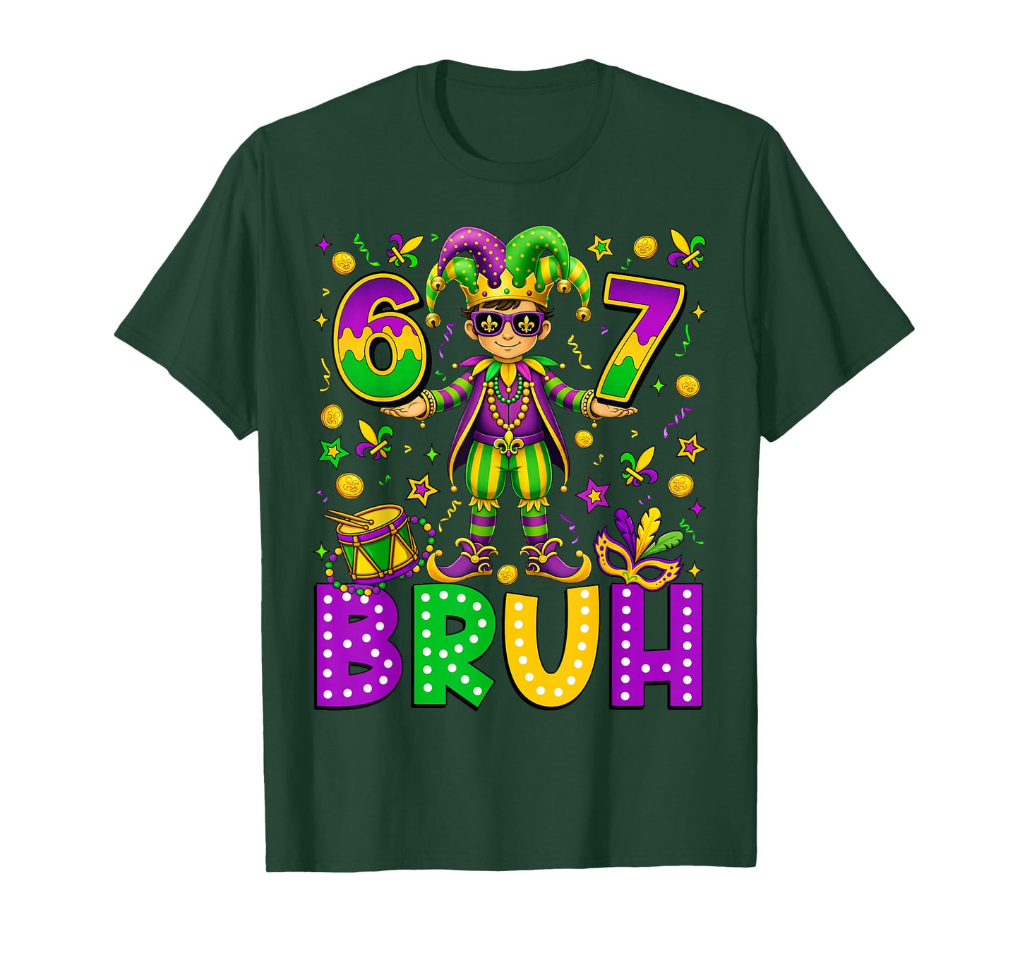 Mardi Gras Six Seven Bruh Funny Meme 6 7 Carnival Boy Kids T-Shirt
