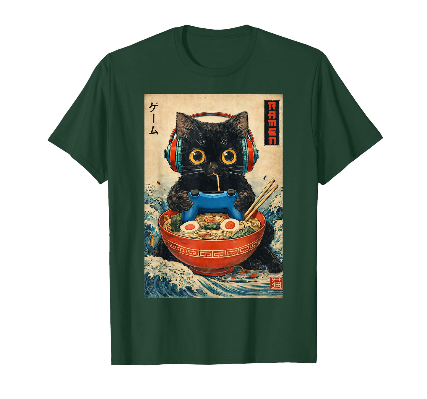 Cat Ramen Japanese Funny Graphic Tees Kawaii Cat Anime Gifts T-Shirt