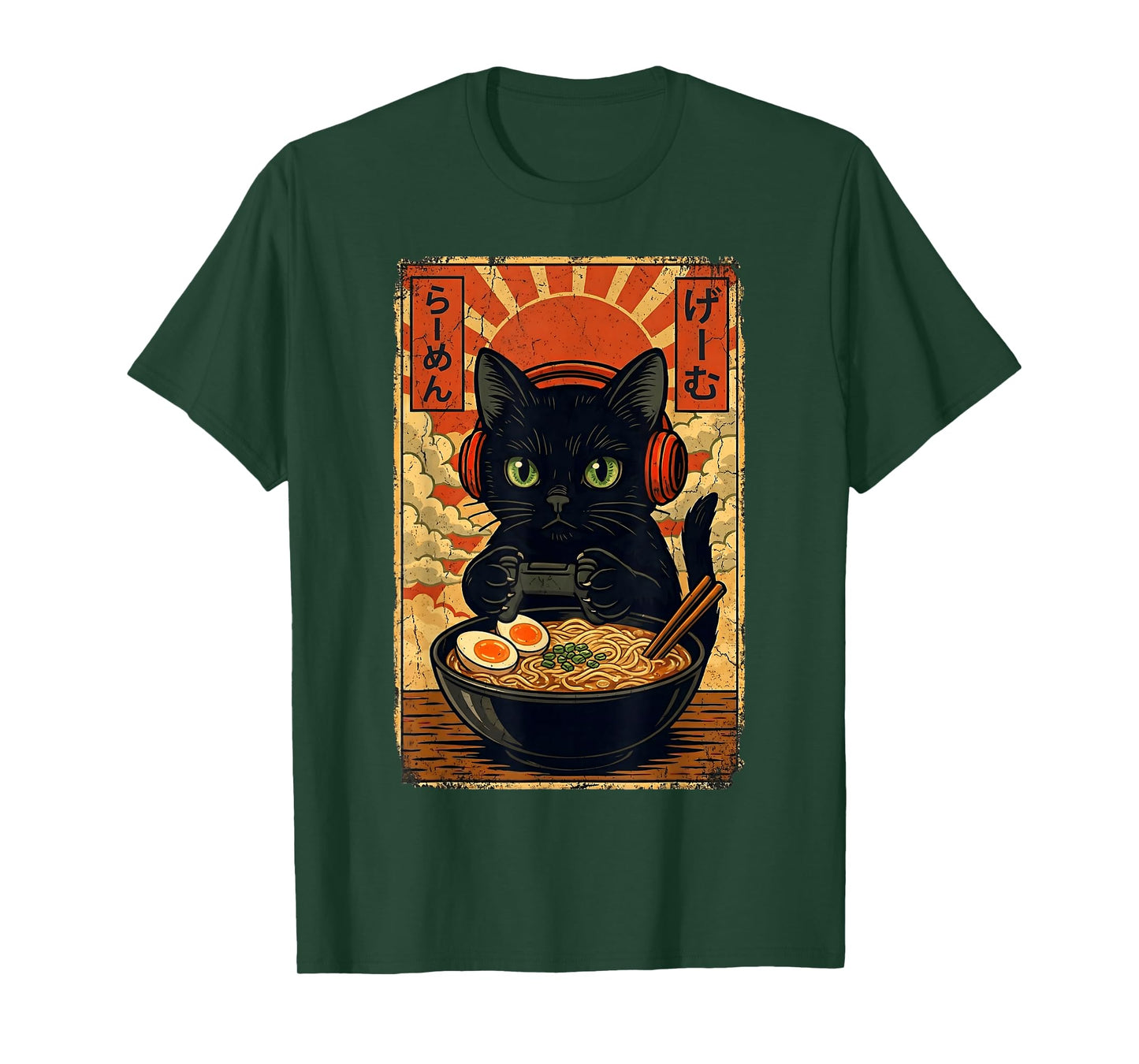 Cat Gamer Gifts Men Anime Kawaii Funny Gaming Headset Cat T-Shirt