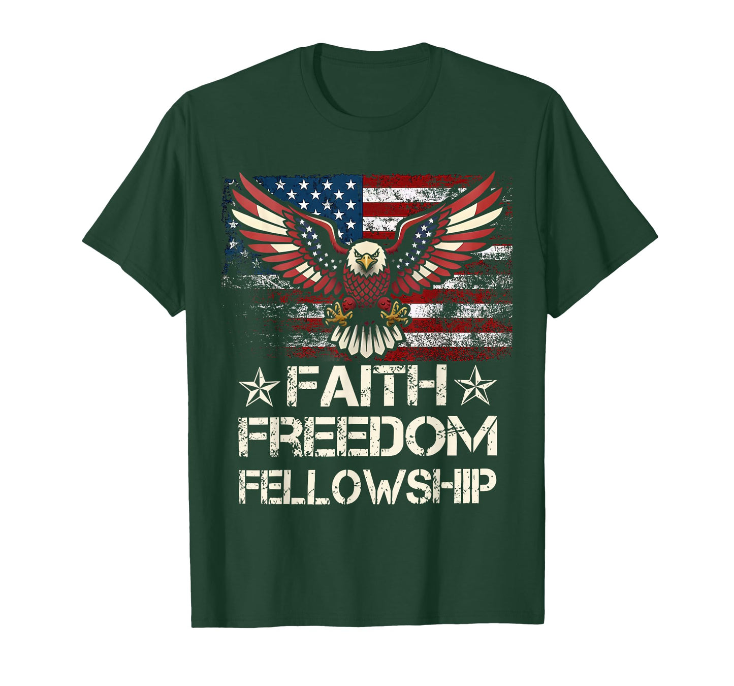 Vintage Faith Freedom Fellowship Patriotic Eagle Flag USA T-Shirt