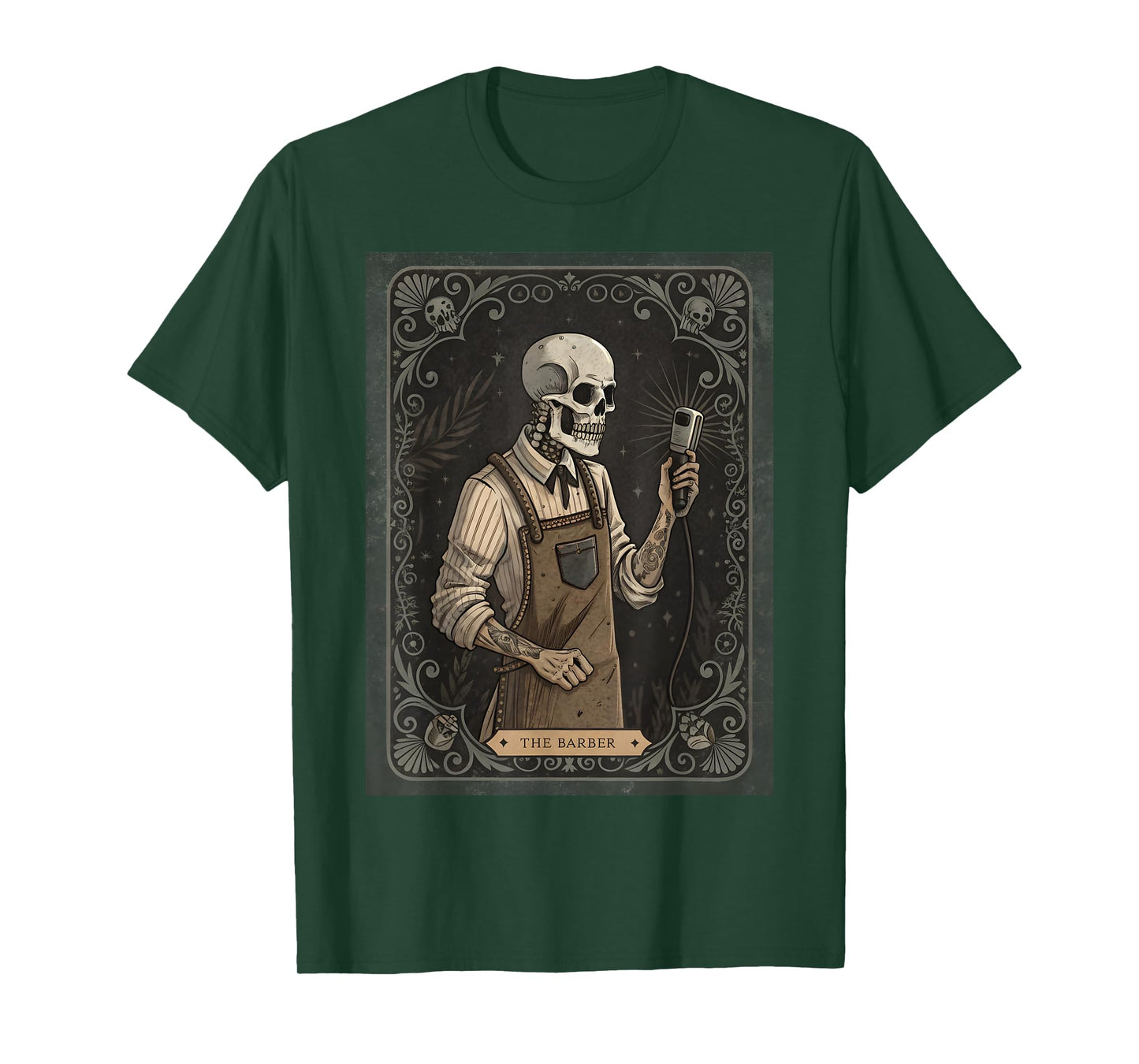 The Barber Tarot Card Gothic Skeleton Haircut Shop Halloween T-Shirt