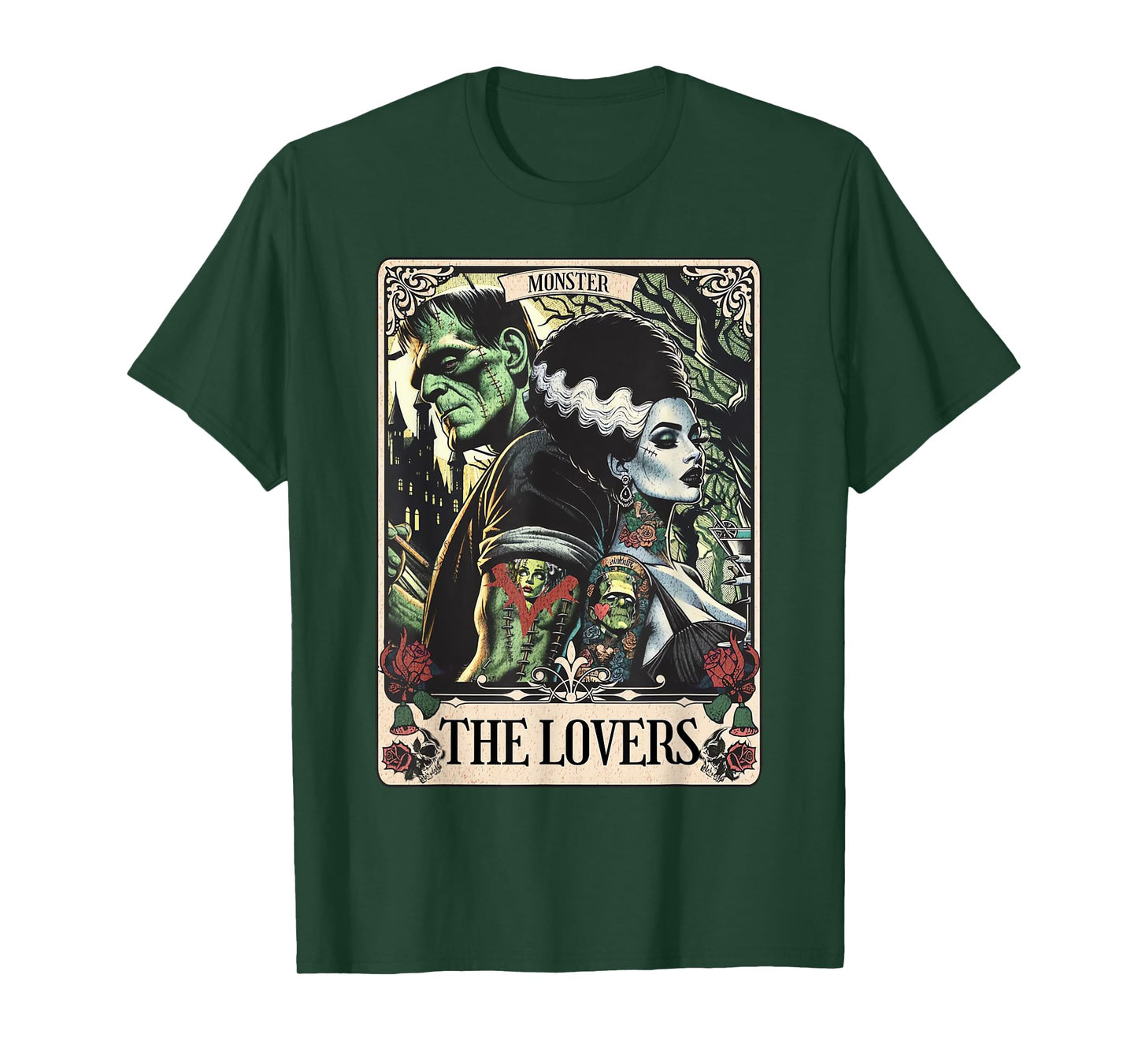 The Monster Frankenstein And Bride The Lovers Tarot Card T-Shirt