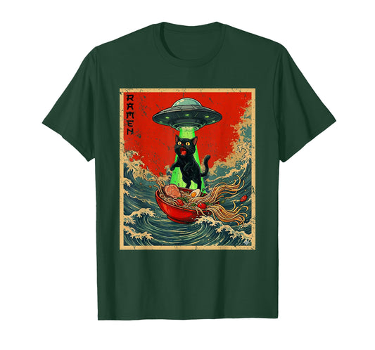 Cat Ramen UFO Japanese Anime Graphic Tees Men Women Teens T-Shirt