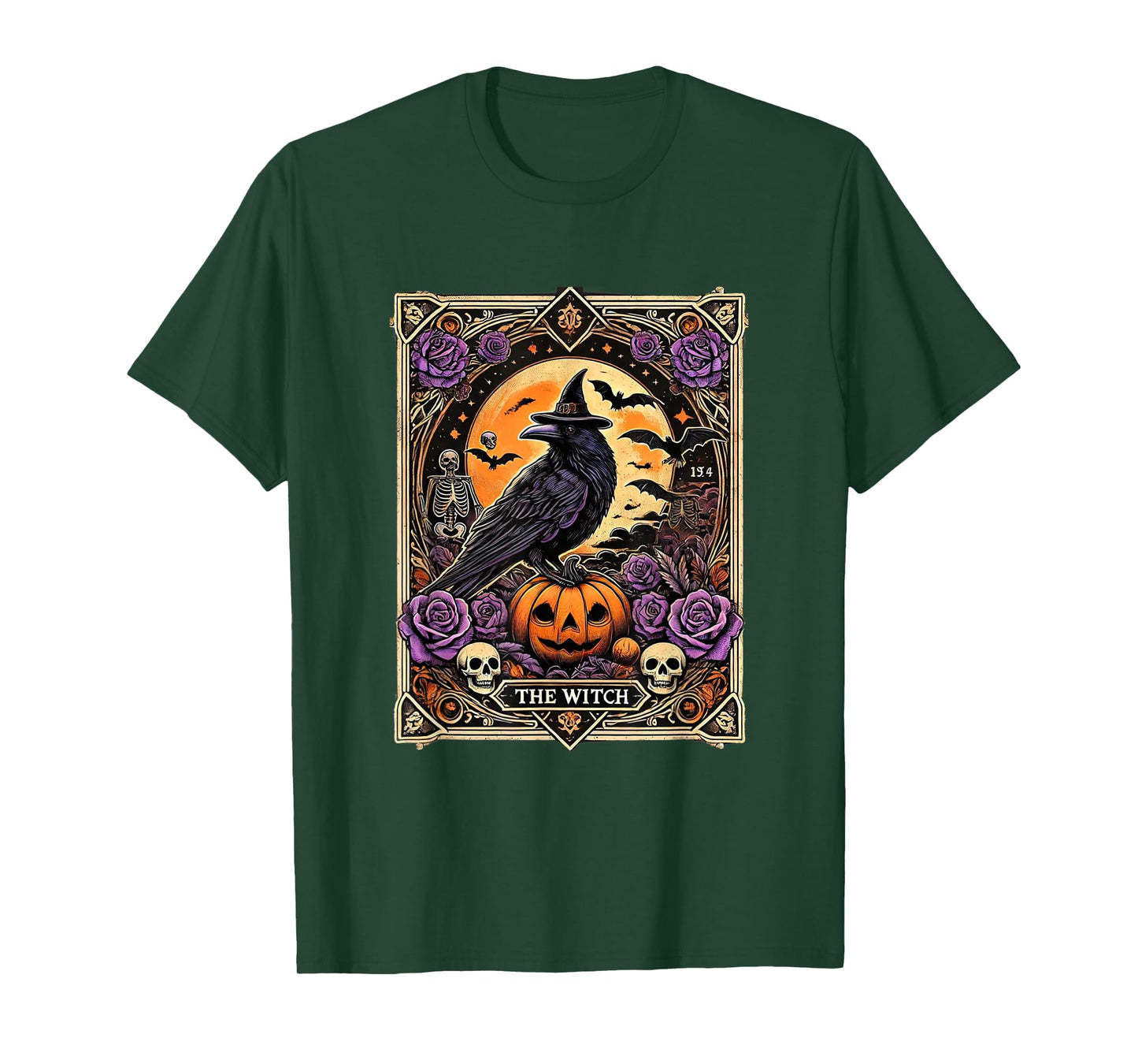 Vintage Gothic The Witch Black raven Tarot Card Halloween T-Shirt