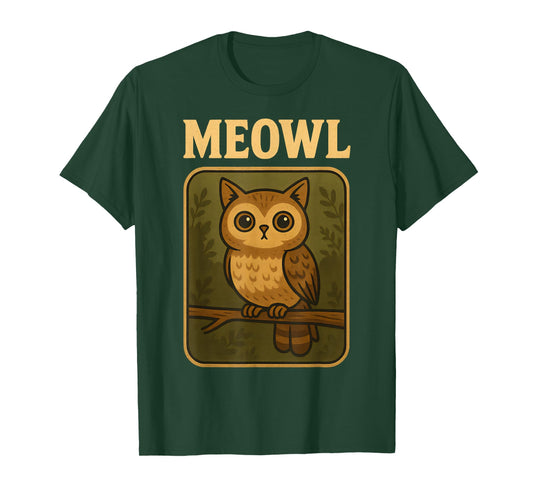 Meowl - Funny Meow Cat Owl Brainrot Meme Teen Kids Gaming T-Shirt