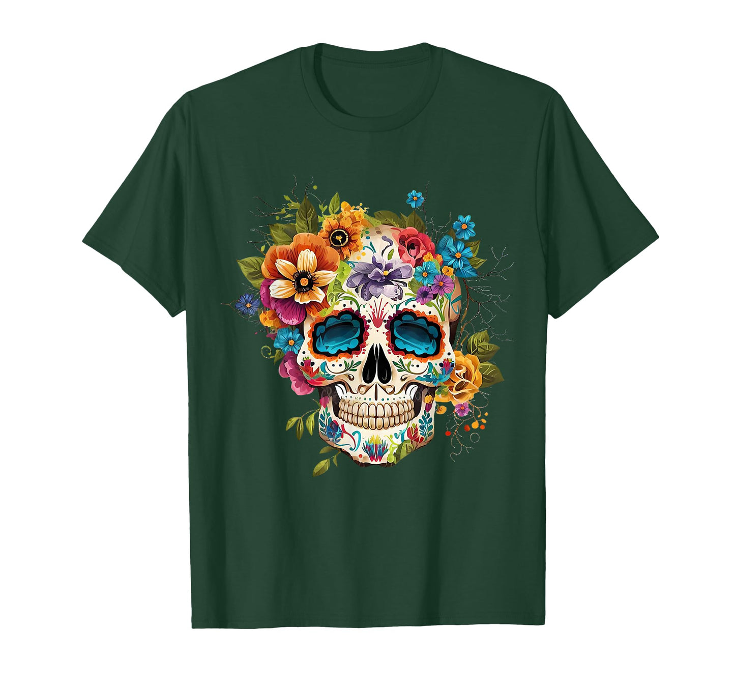 Floral Sugar Skull Dia de Los Muertos Gothic Day of The Dead T-Shirt