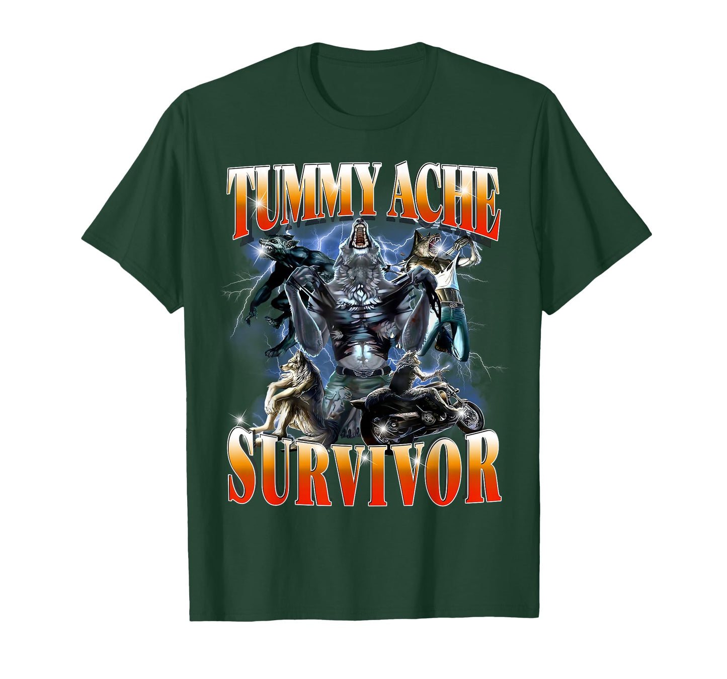 Tummy Ache Survivor Funny Alpha Wolf Meme for Men Women Kids T-Shirt