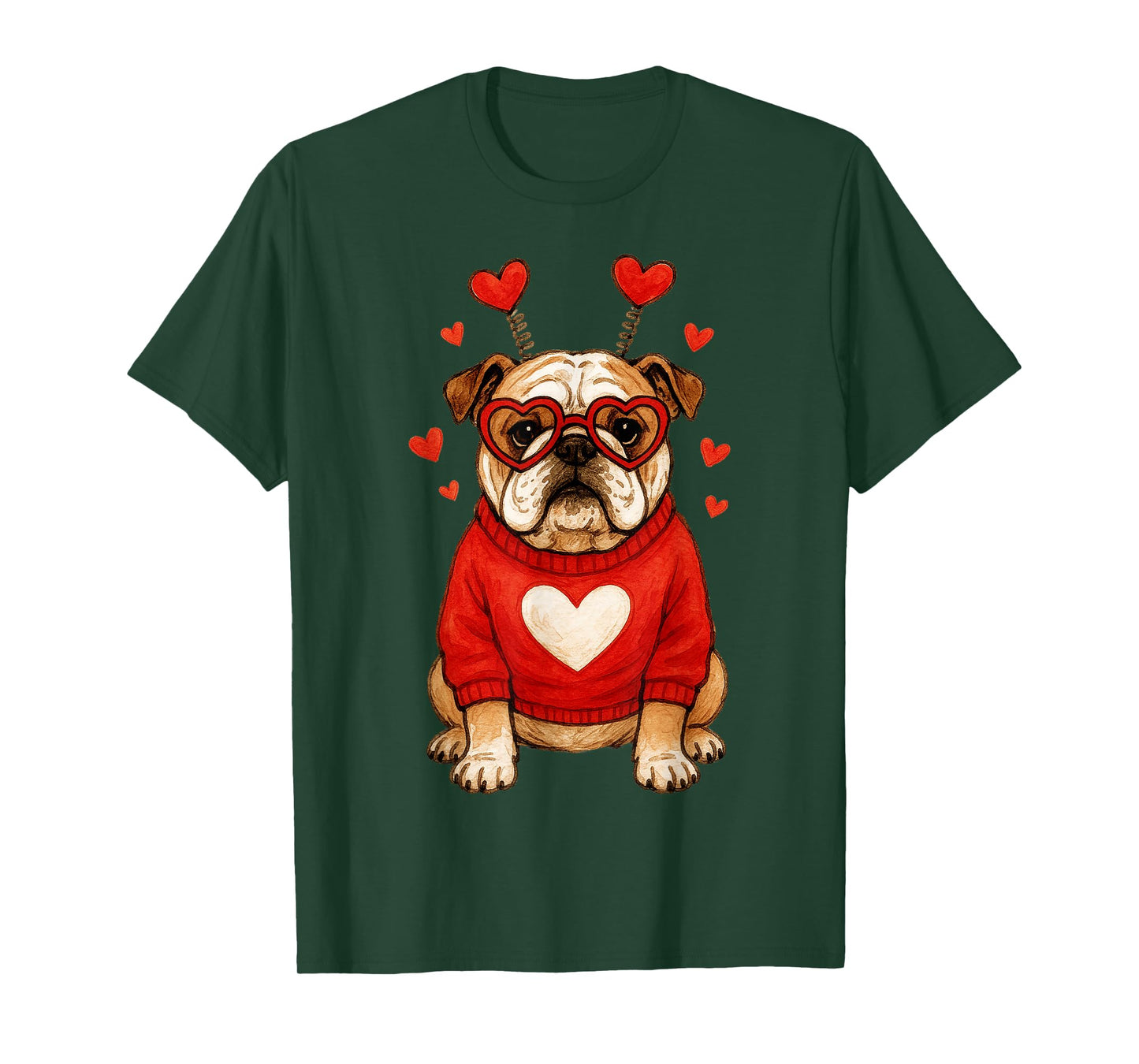 English Bulldog Dog Valentines Day Hearts Dog in Sweater Mom T-Shirt
