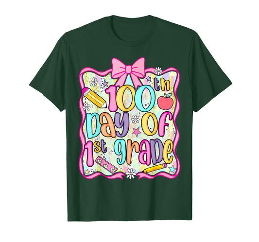 100th Day of 1st Grade Preppy 100 Days of School Bow Girls T-Shirt