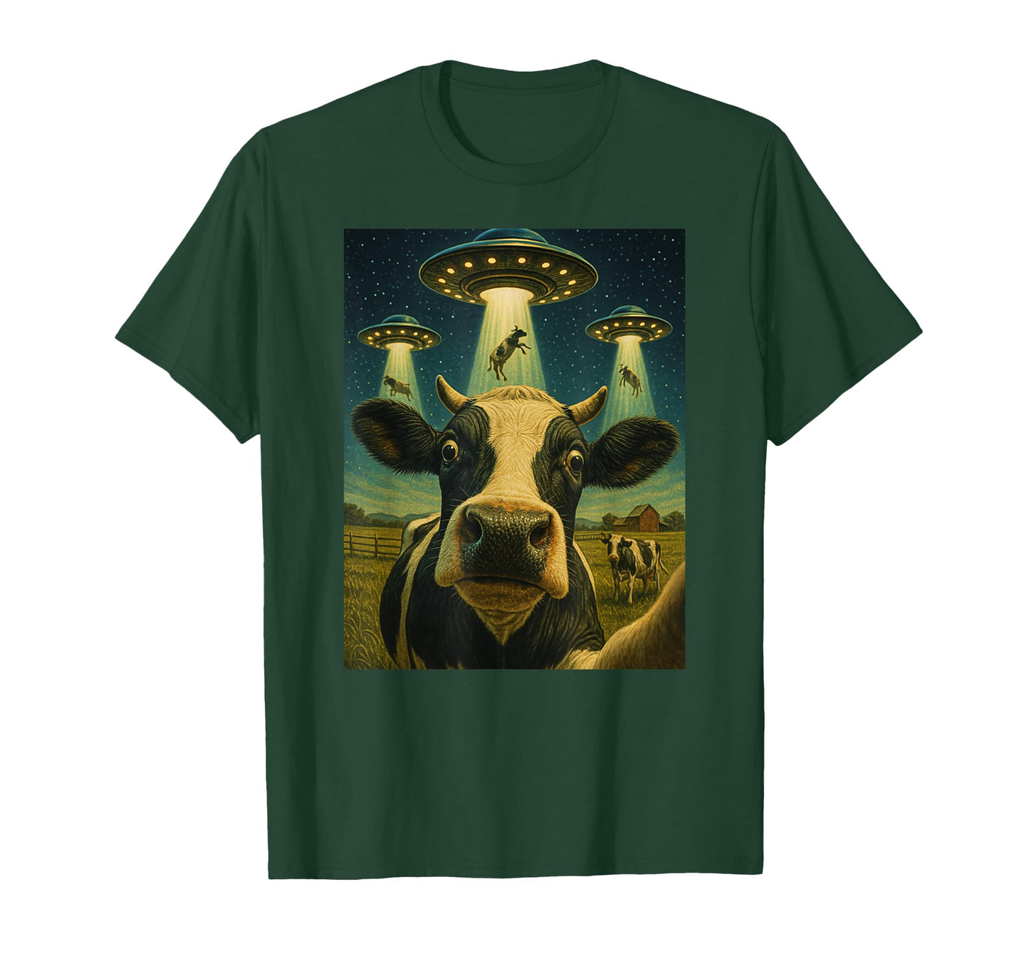 Funny Cow Farm Alien Selfie UFO Zoo Boys Girls Kids T-Shirt