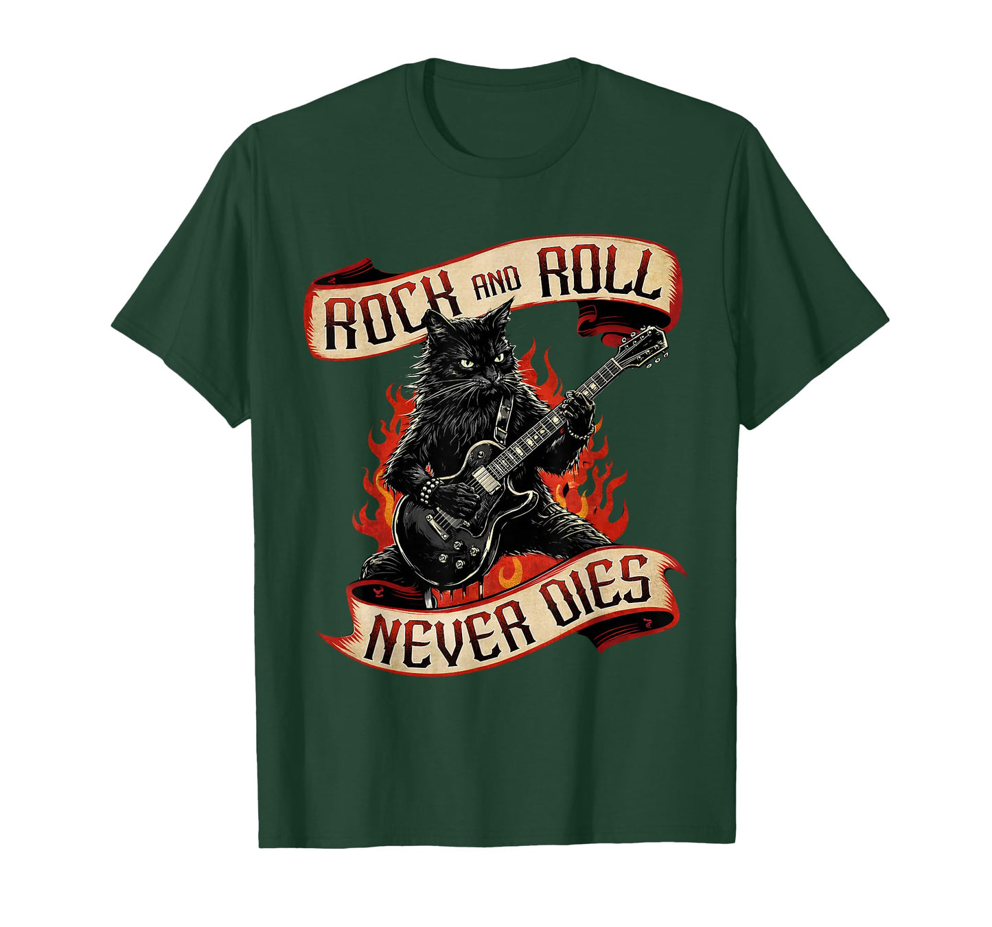 Black Cat Playing Electric Guitar Rock n Roll Gothic Rocker T-Shirt