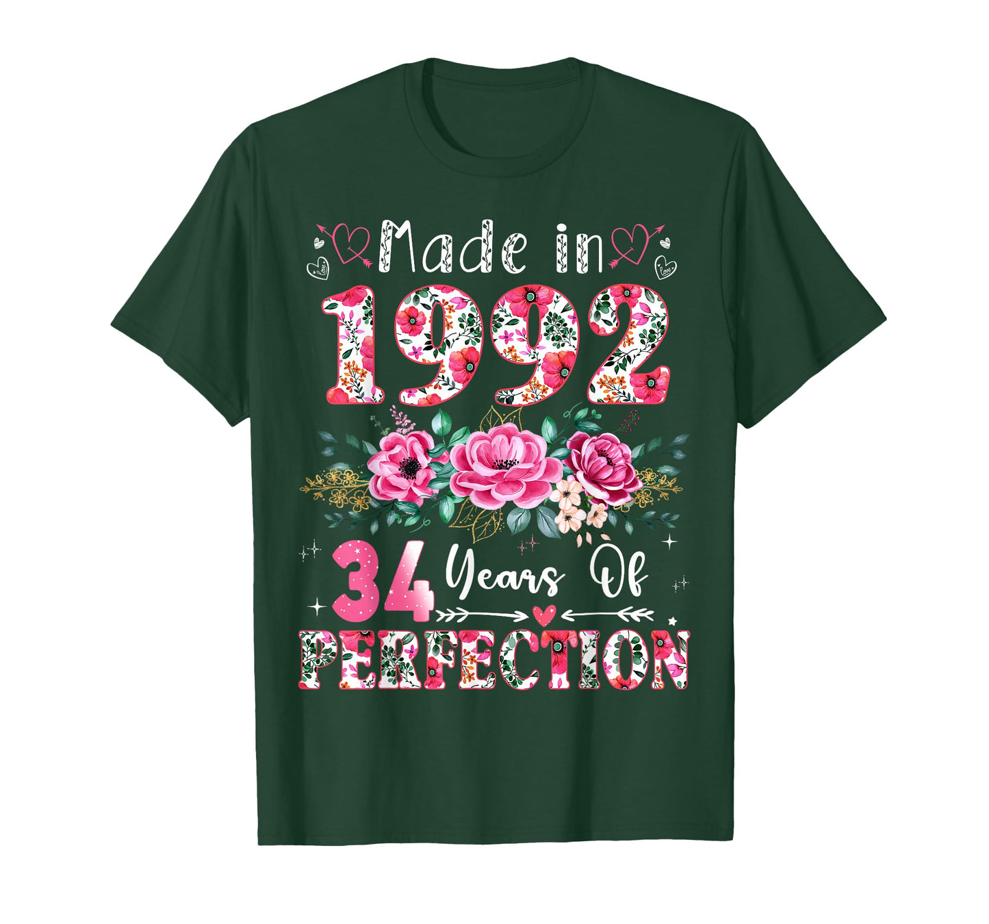 34 Year Old Made in 1992 Floral 34th Birthday Women T-Shirt