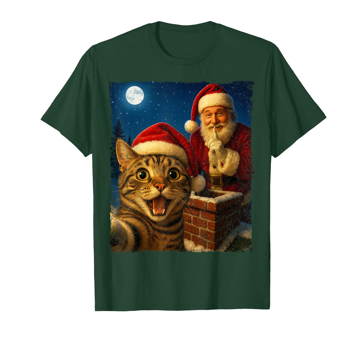 Funny Cat Selfie Santa Christmas Vintage Holiday Humor Retro T-Shirt